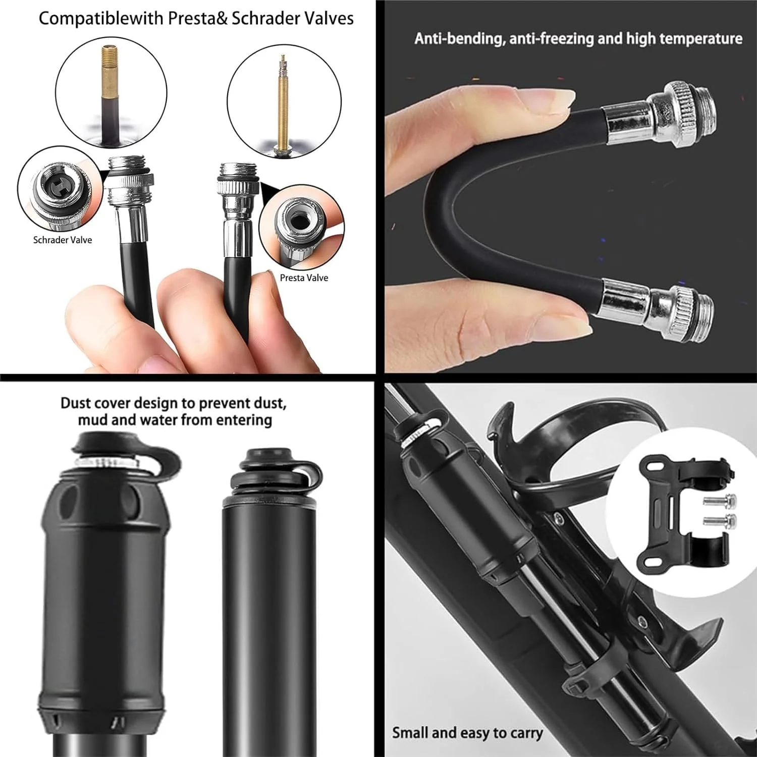 تلمبه دوچرخه، تلمبه لاستیک دوچرخه آلیاژ آلومینیوم قابل حمل، تلمبه کوچک 100psi با پایه قاب سوزنی برای دوچرخه های دارای دریچه شرادر یا دریچه پرستا برای سبد شارژ دوچرخه کوهستانی لوازم جانبی دوچرخه سواری