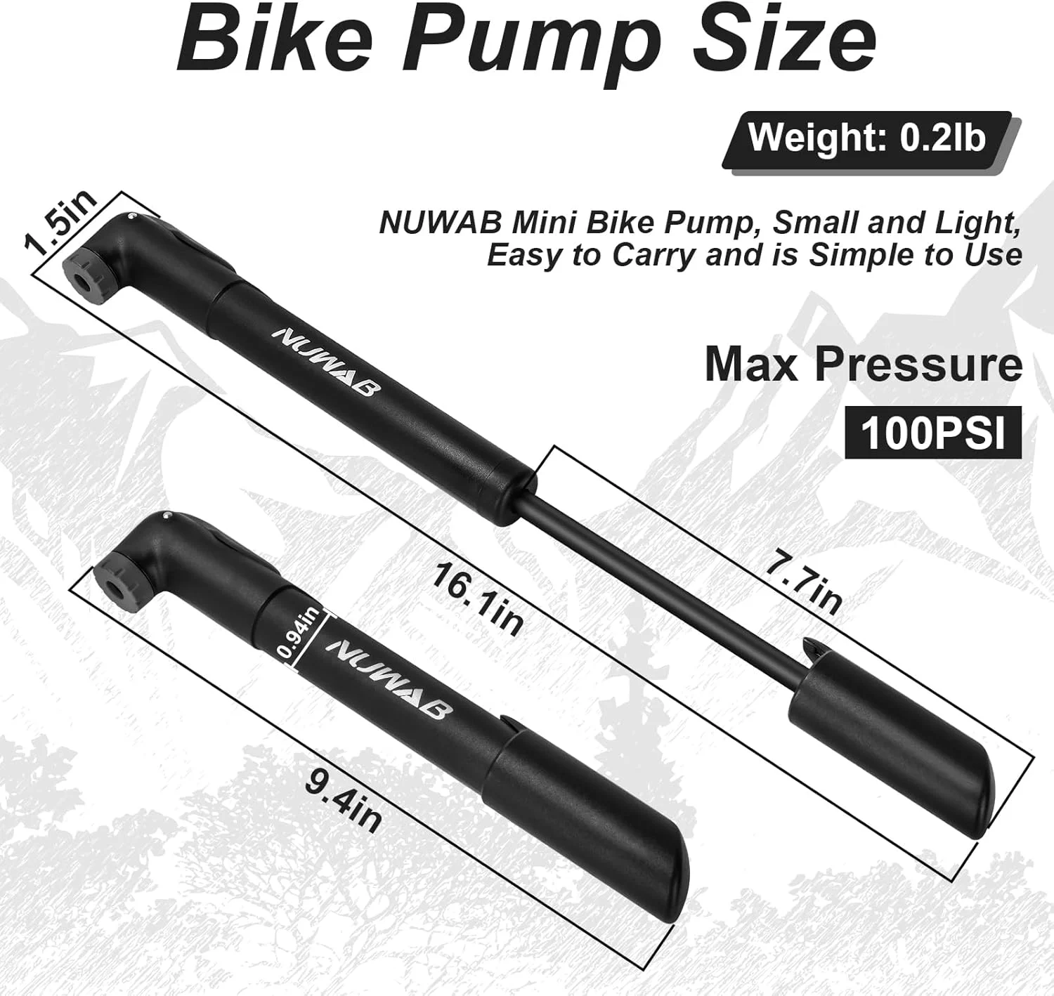 تلمبه مینی دوچرخه NUWAB، تلمبه دستی دوچرخه 24 سانتی‌متری، تلمبه سریع بادکنک، تلمبه چند منظوره قابل حمل، مناسب برای همه دوچرخه‌ها و توپ‌ها، حلقه های شنا، همراه با سوزن توپ، نازل و مبدل