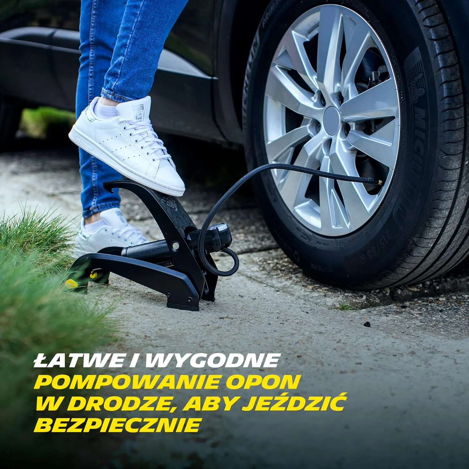 پمپ پایی دو سیلندر دیجیتال میشلن، فشار قوی، نمایشگر دیجیتال، باد کردن سریع برای خودرو، دوچرخه، بادوام و قابل حمل، مشکی