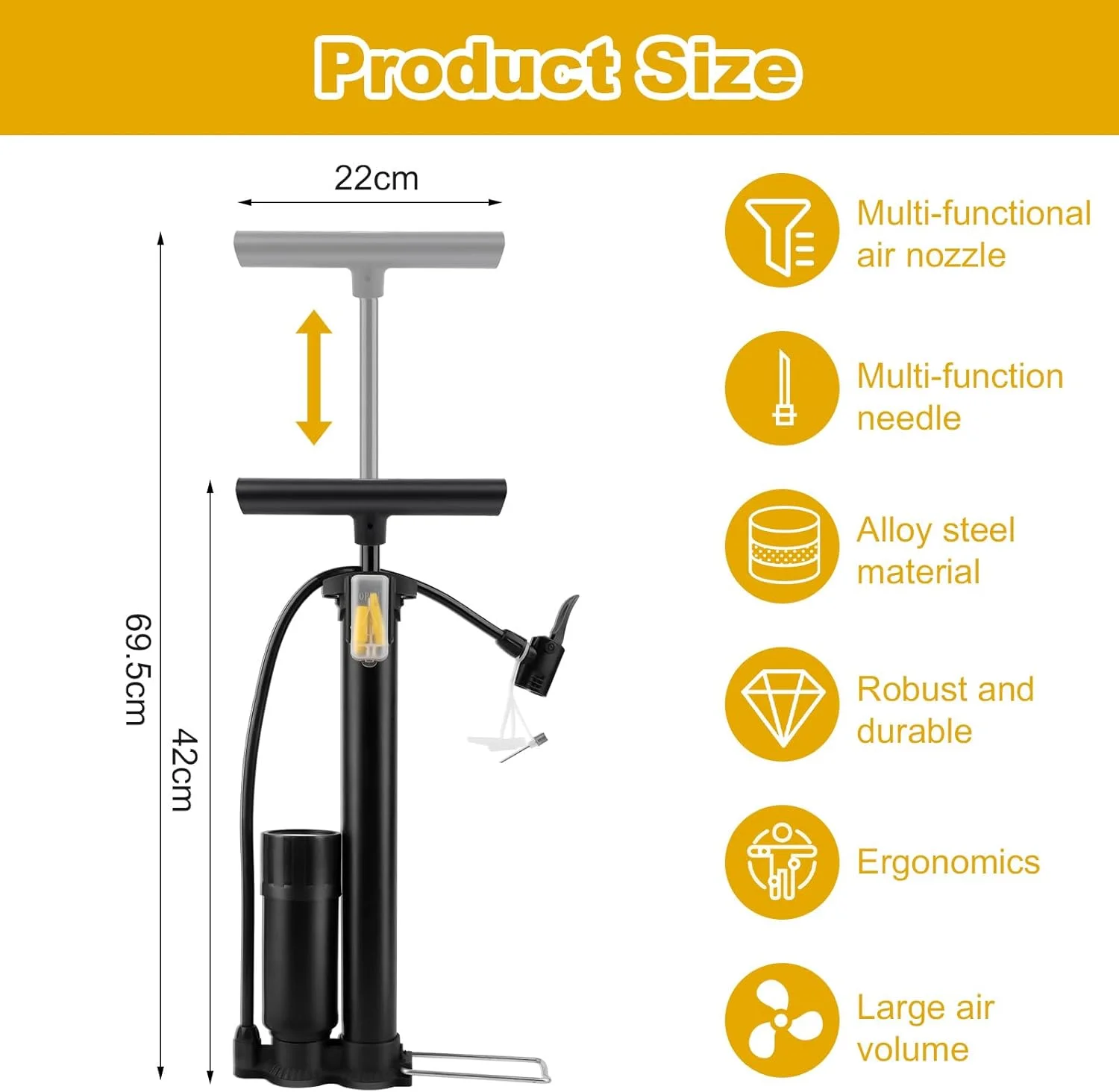 تلمبه دوچرخه MXTIMWAN با فشارسنج، تلمبه باد کف، تلمبه دوچرخه با سوزن توپی چند منظوره، تلمبه توپ بسکتبال با دریچه شرادر و پرستا، برای دوچرخه، ماشین و توپ