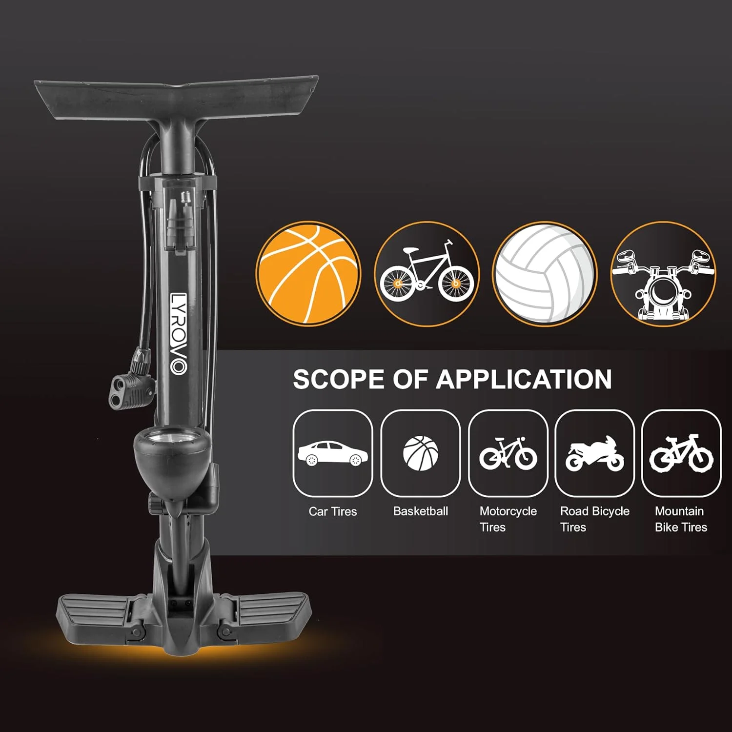 تلمبه دستی دوچرخه زمینی قابل حمل لایروو با فشار 160 PSI - مشکی