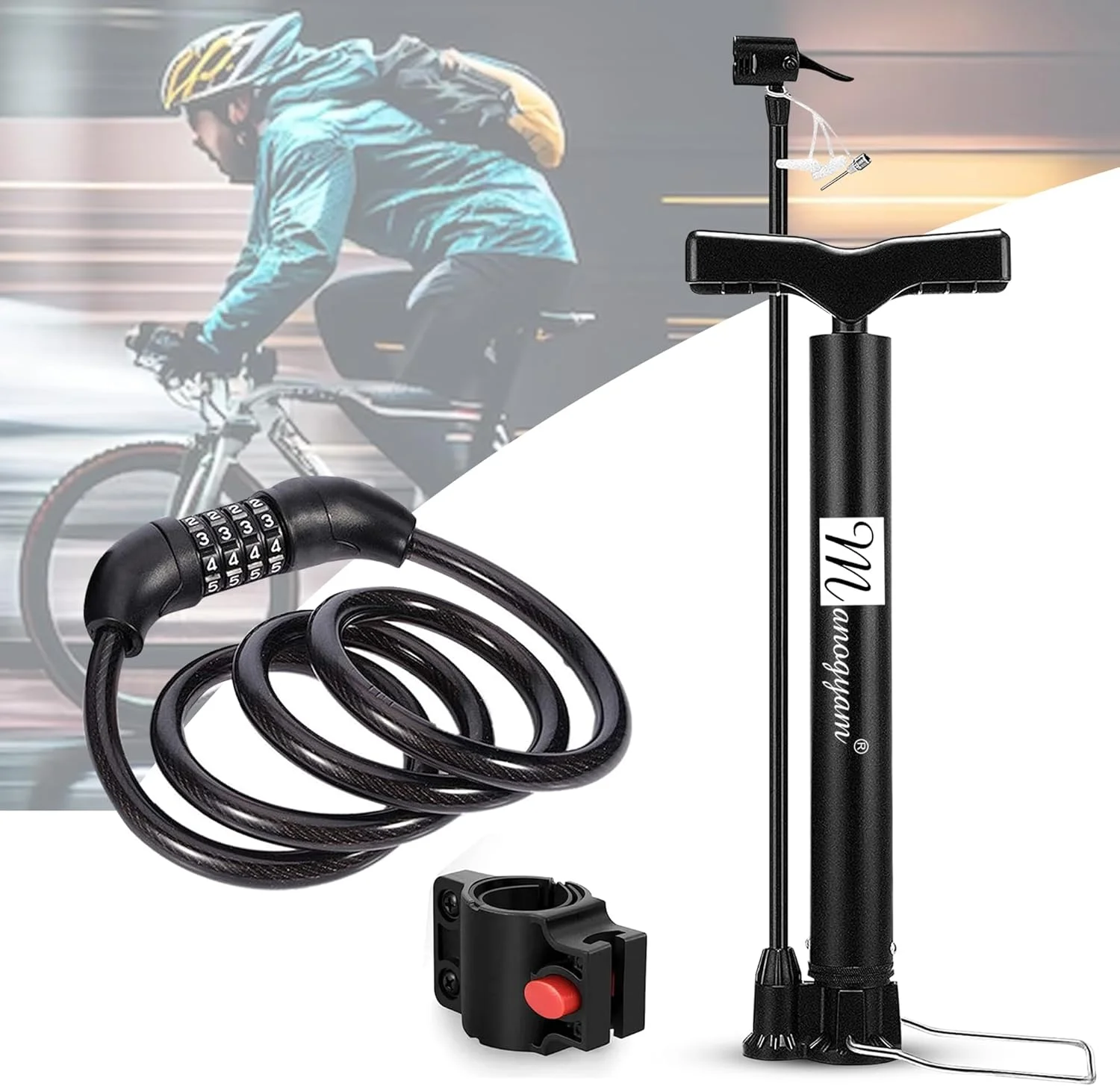 مجموعه پمپ باد دوچرخه و قفل شماره ای مانوگیام | پمپ دوچرخه | قفل دوچرخه | پمپ باد | قفل | پمپ و قفل برای تایر وسایل نقلیه، تیوپلس، موتور سیکلت، دوچرخه و فوتبال (1 عدد) مجموعه پمپ باد دوچرخه و قفل شماره ای مانوگیام | پمپ دوچرخه | قفل دوچرخه | پمپ باد | قفل | پمپ و قفل برای تایر وسایل نقلیه، تیوپلس، موتور سیکلت، دوچرخه و فوتبال (1 عدد)