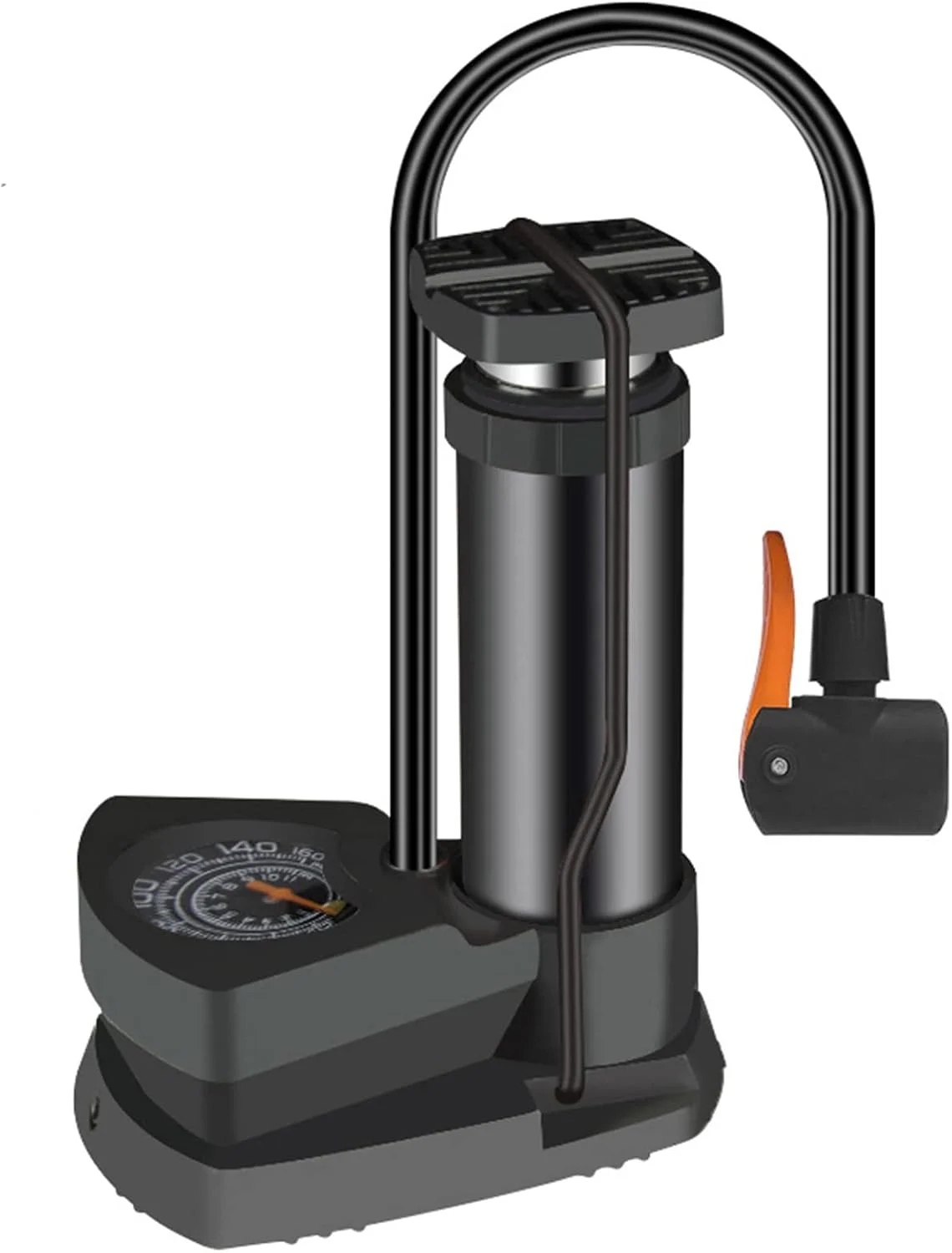 پمپ باد پدالی کوچک قابل حمل با درجه فشار برای همه دریچه‌ها، AV/DV/SV، مناسب برای دوچرخه‌های کوهستانی، مسافرتی، شهری و دوچرخه‌های کودکان، به همراه کیف