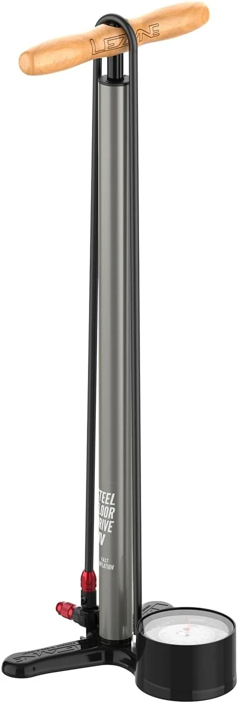 تلمبه زمینی دوچرخه حجم بالای LEZYNE Steel HV Floor Drive 3.5 با گیج آنالوگ دقیق 3.5 اینچی - تلمبه باد لاستیک 100 PSI بادوام برای دوچرخه های کوهستانی/شن