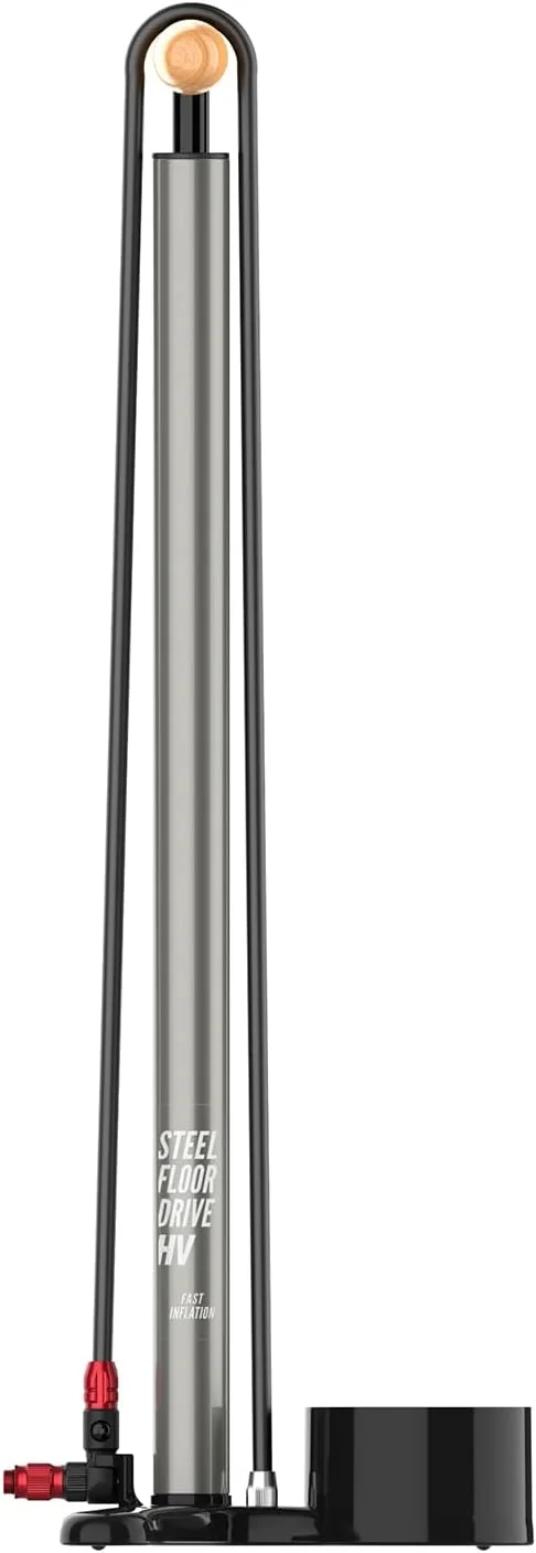 تلمبه زمینی دوچرخه حجم بالای LEZYNE Steel HV Floor Drive 3.5 با گیج آنالوگ دقیق 3.5 اینچی - تلمبه باد لاستیک 100 PSI بادوام برای دوچرخه های کوهستانی/شن