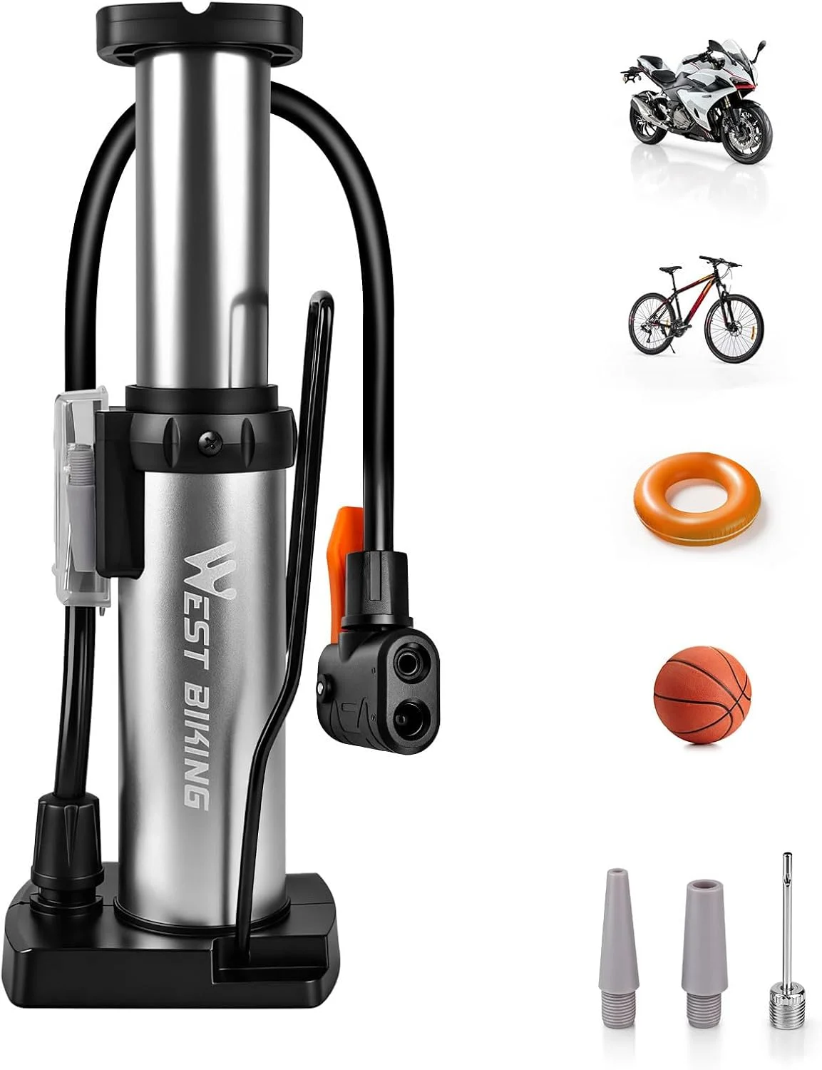 پمپ پایی مینی دوچرخه LINGHUANG، پمپ مینی 120 PSI برای همه دریچه ها، پمپ هوای کوچک قابل حمل دوچرخه با آداپتور، پمپ هوای پایی دوچرخه برای موتور سیکلت، دوچرخه برقی، توپ