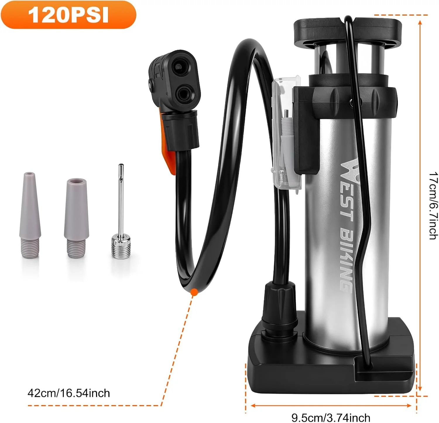 پمپ پایی مینی دوچرخه LINGHUANG، پمپ مینی 120 PSI برای همه دریچه ها، پمپ هوای کوچک قابل حمل دوچرخه با آداپتور، پمپ هوای پایی دوچرخه برای موتور سیکلت، دوچرخه برقی، توپ