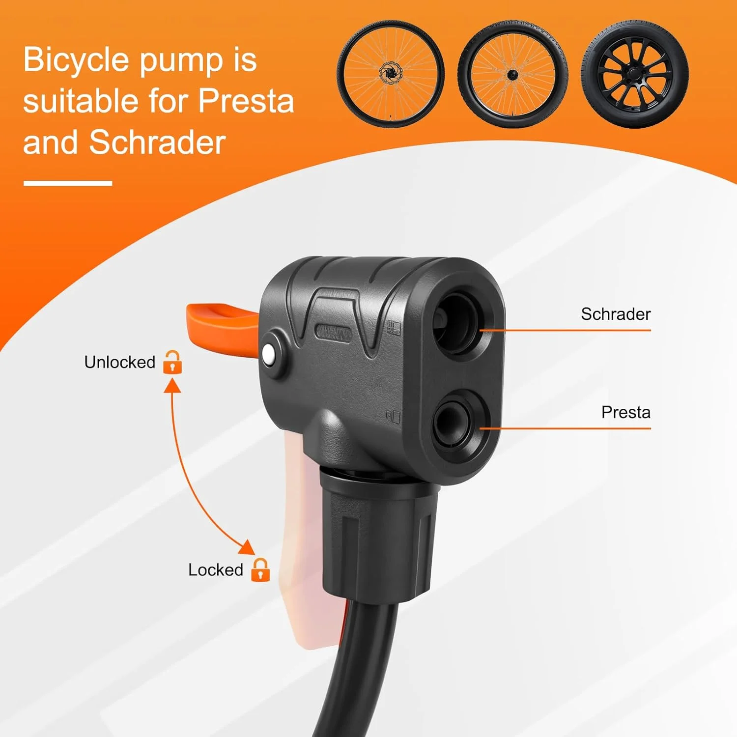 پمپ پایی مینی دوچرخه LINGHUANG، پمپ مینی 120 PSI برای همه دریچه ها، پمپ هوای کوچک قابل حمل دوچرخه با آداپتور، پمپ هوای پایی دوچرخه برای موتور سیکلت، دوچرخه برقی، توپ