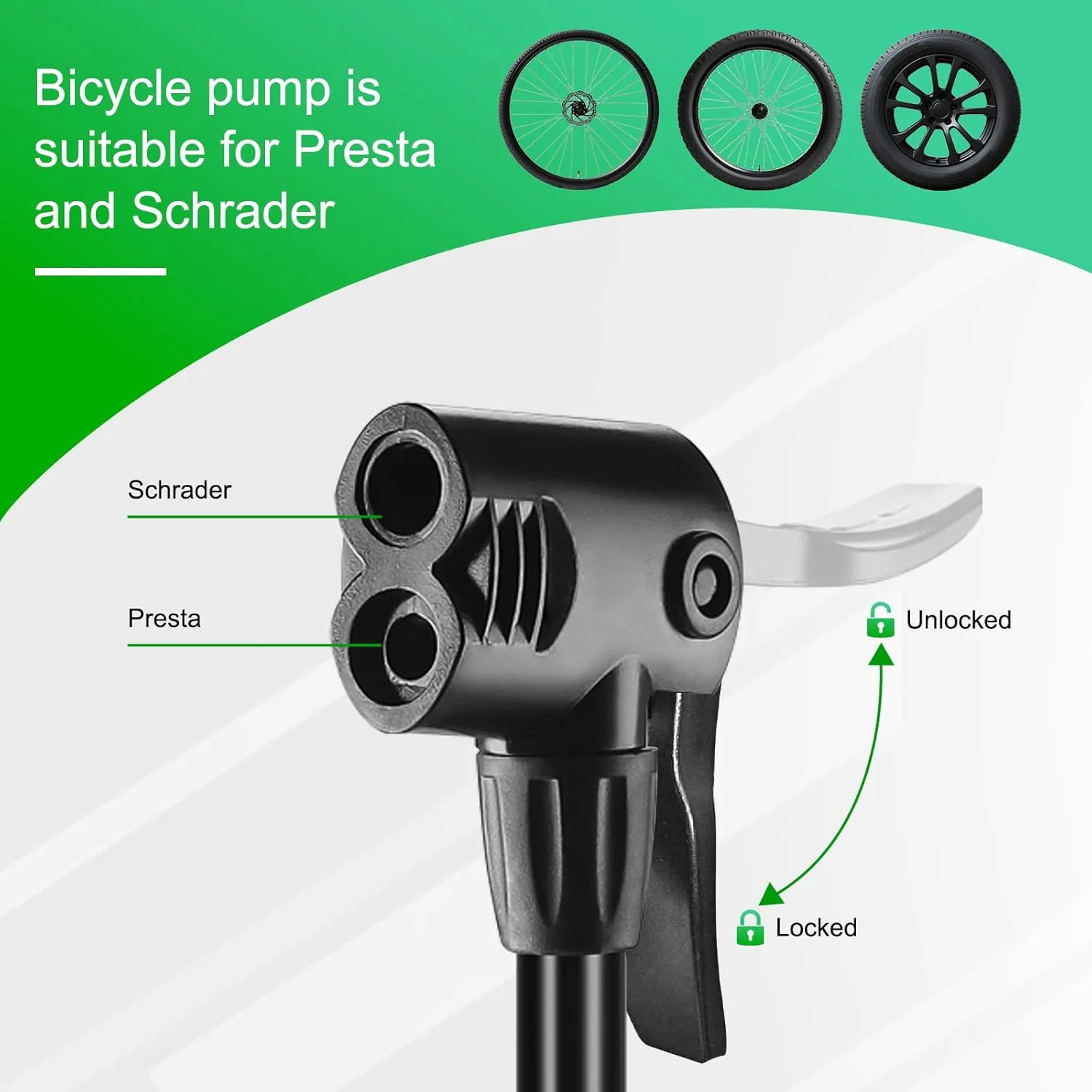 پمپ باد دوچرخه LINGHUANG مناسب برای تمام والف ها، پمپ باد دوچرخه با فشارسنج 11 بار / 160 PSI، پمپ باد دوچرخه برای والف های فرانسوی و آداپتور، پمپ باد ایستاده دوچرخه برای موتور سیکلت، دوچرخه برقی و لوازم ورزشی