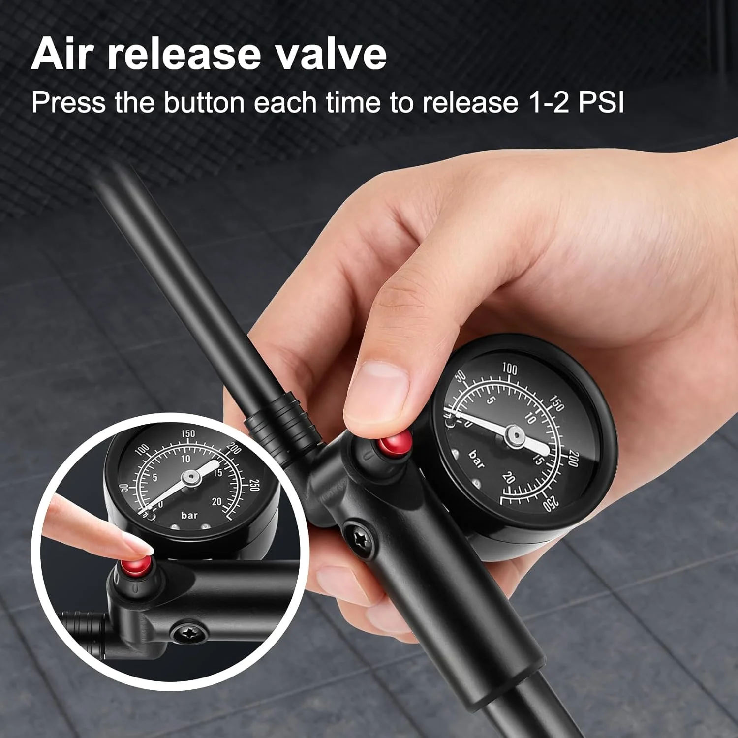 پمپ دمپر فشار قوی LINGHUANG حداکثر 300 PSI، پمپ دوشاخ دوچرخه برای MTB، دوشاخ تعلیق دوچرخه جاده، تعلیق عقب و لاستیک، مینی پمپ قابل حمل با دکمه تخلیه و فشارسنج