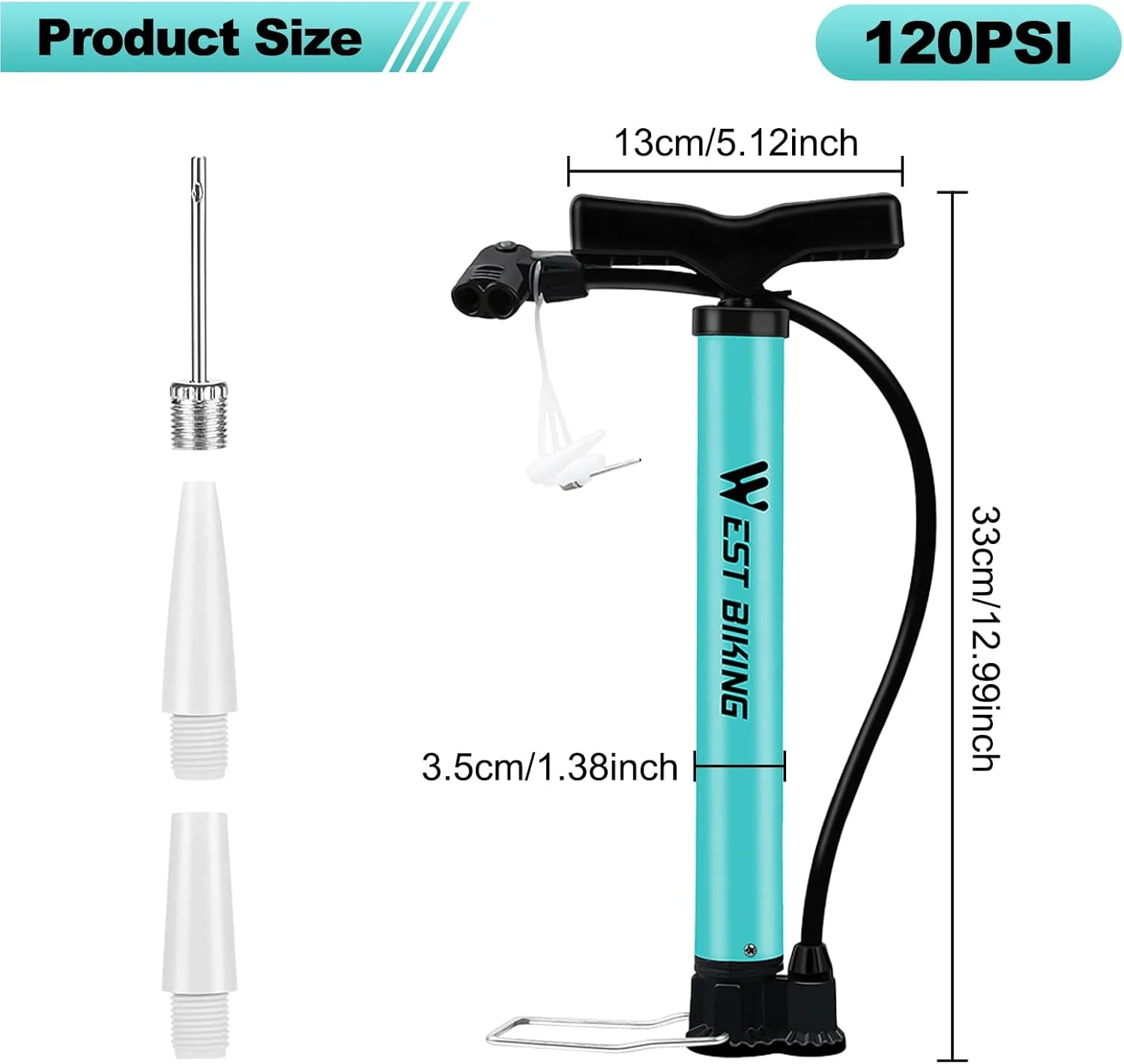 پمپ باد دوچرخه LINGHUANG مناسب برای تمام والف ها، پمپ باد دوچرخه 8.3 بار / 120 PSI، پمپ باد دوچرخه برای والف های فرانسوی و آداپتور، پمپ باد ایستاده دوچرخه برای موتور سیکلت، دوچرخه برقی، ماشین و لوازم ورزشی