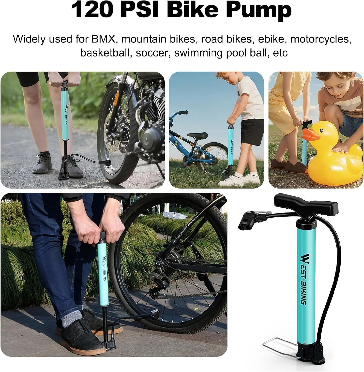پمپ باد دوچرخه LINGHUANG مناسب برای تمام والف ها، پمپ باد دوچرخه 8.3 بار / 120 PSI، پمپ باد دوچرخه برای والف های فرانسوی و آداپتور، پمپ باد ایستاده دوچرخه برای موتور سیکلت، دوچرخه برقی، ماشین و لوازم ورزشی