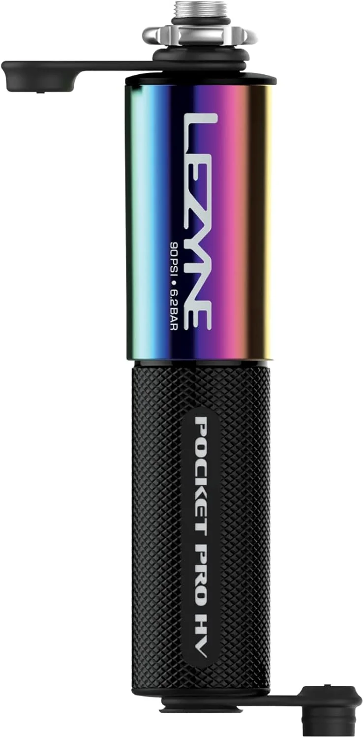 تلمبه دستی کوچک لزین مدل Pocket Drive Pro HV - آلومینیومی، 90psi، پرستا/شردر، به همراه پایه، نئو/مشکی