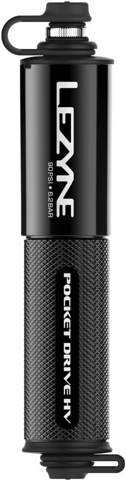 تلمبه دستی کوچک دوچرخه LEZYNE Pocket Drive HV، حجم بالا 90 PSI، سازگار با Presta و Schrader، آلومینیوم CNC، قابل حمل