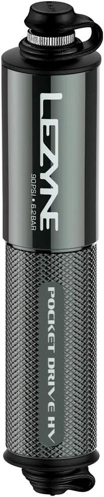 پمپ دستی کوچک دوچرخه LEZYNE Pocket Drive HV، حجم بالا 90psi، سازگار با Presta و Schrader، آلومینیوم CNC، جمع و جور، مناسب برای لاستیک های سایز بزرگ، پمپ قابل حمل دوچرخه