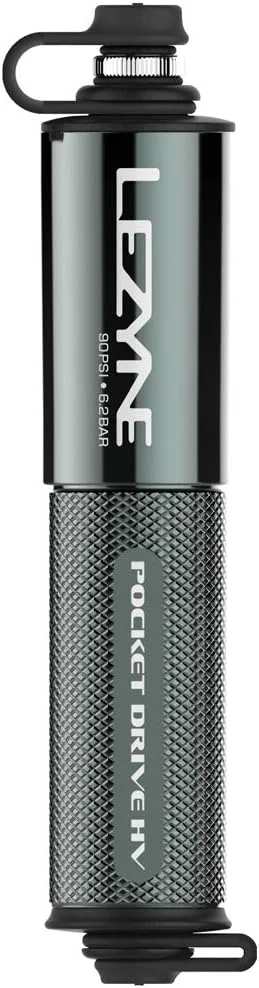 پمپ دستی کوچک دوچرخه LEZYNE Pocket Drive HV، حجم بالا 90psi، سازگار با Presta و Schrader، آلومینیوم CNC، جمع و جور، مناسب برای لاستیک های سایز بزرگ، پمپ قابل حمل دوچرخه