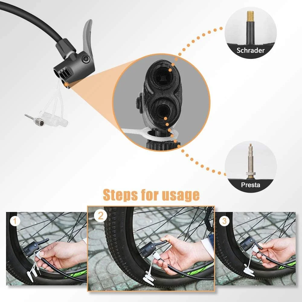 تلمبه دوچرخه KASTWAVE، [باد کردن سریع 120PSI] تلمبه زمینی قابل حمل ارگونومیک ضد نشت هوا برای دوچرخه های جاده، کوهستان و BMX، مناسب برای پرستا و شرادر به همراه سوزن توپ و نازل قایق موتوری