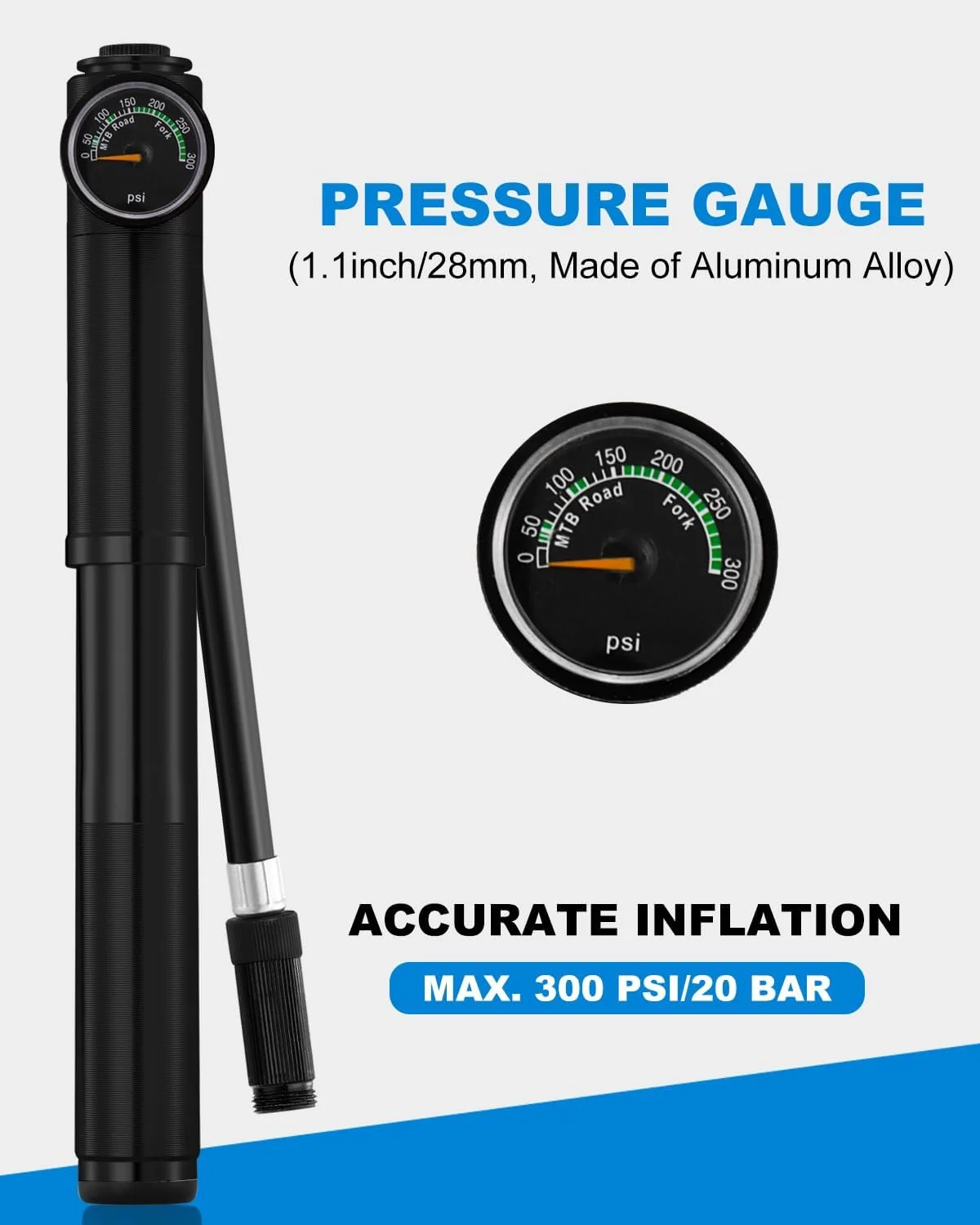 تلمبه مینی دوچرخه جولای با درجه فشار، تلمبه فریم قابل حمل، تلمبه کمک فنر جلو و عقب، مناسب برای والف های پرستا و شرادر برای دوچرخه های جاده ای و کوهستانی