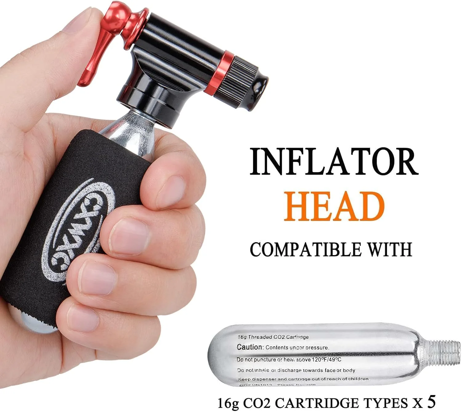 کیت پمپ CO2 به همراه 5 عدد کارتریج CO2 رزوه ای 16 گرمی - سازگار با والف های پرستا و شرادر - پمپ باد تایر دوچرخه CO2 قابل حمل به همراه کیت تعمیر بدون چسب برای دوچرخه های جاده و کوهستان