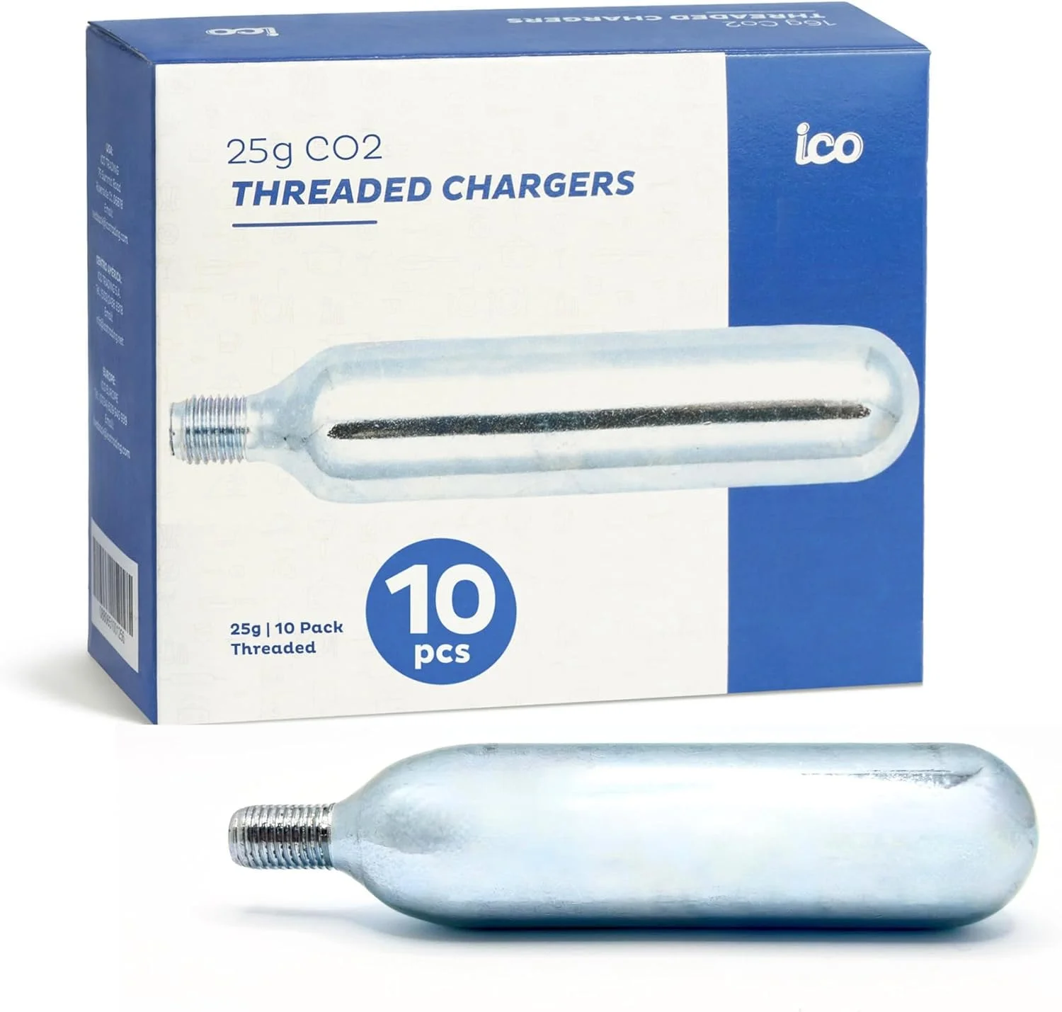 کپسول CO2 رزوه ای ICO CO2، 16 گرم / 25 گرم، کپسول های CO2 برای استفاده با تلمبه باد لاستیک دوچرخه CO2، کپسول های C02 برای دوچرخه های کوهستانی و جاده ای، کپسول های CO2 با گرید غذایی