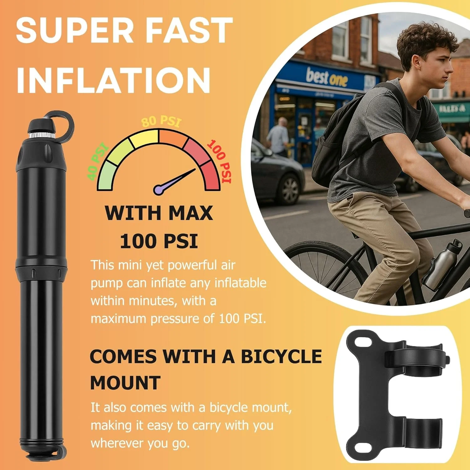 تلمبه قابل حمل دوچرخه برای همه دوچرخه ها، تلمبه های آلیاژ آلومینیومی برای باد کردن سریع لاستیک، سازگار با والف های یونیورسال