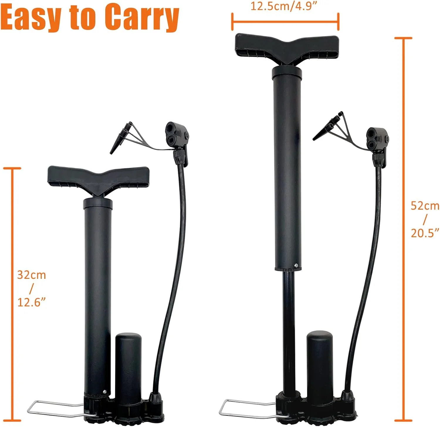 پمپ باد پدالی قابل حمل دوچرخه اینچنت، پمپ تایر کوچک با شیر شرادر و پرستا، پمپ باد 120 PSI به همراه سوزن توپ برای دوچرخه های کوهستانی و جاده ای و توپ