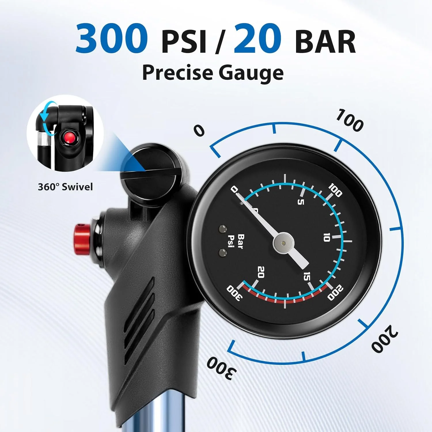 پمپ دوچرخه هایکلین، پمپ باد ایستاده تایر دوچرخه، فشار بالا ۱۵۰/۱۶۰ PSI با والف پرستا و شرادر برای تایرهای دوچرخه کوهستان و جاده، توپ، بادکنک و وسایل بادی