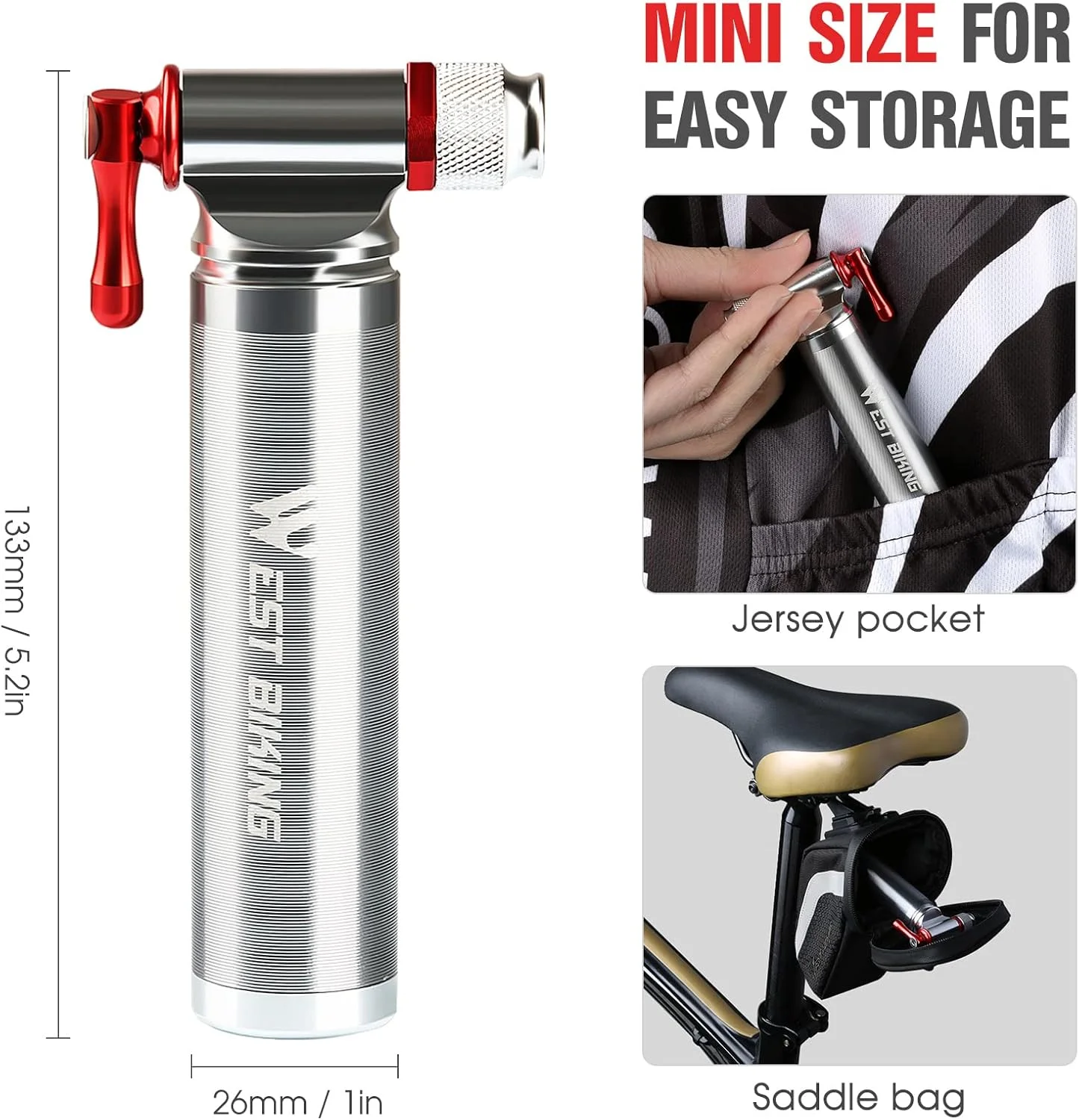 تلمبه مینی دوچرخه ایرومی، تلمبه باد تایر دوچرخه کوهستان و جاده ای برای پرستا و شرادر