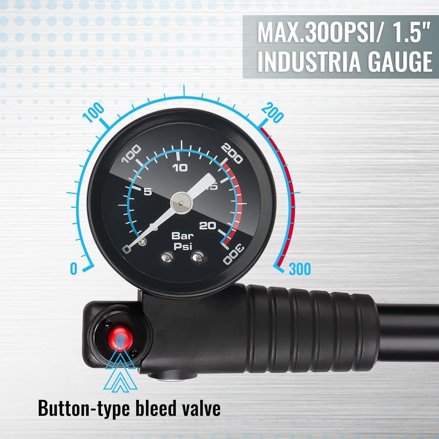 تلمبه شوک هایکلین برای دوچرخه کوهستان، فشار بالا 300 PSI برای دوشاخ جلو و سیستم تعلیق عقب دوچرخه با گیج، مناسب برای والف های شرادر و پرستا