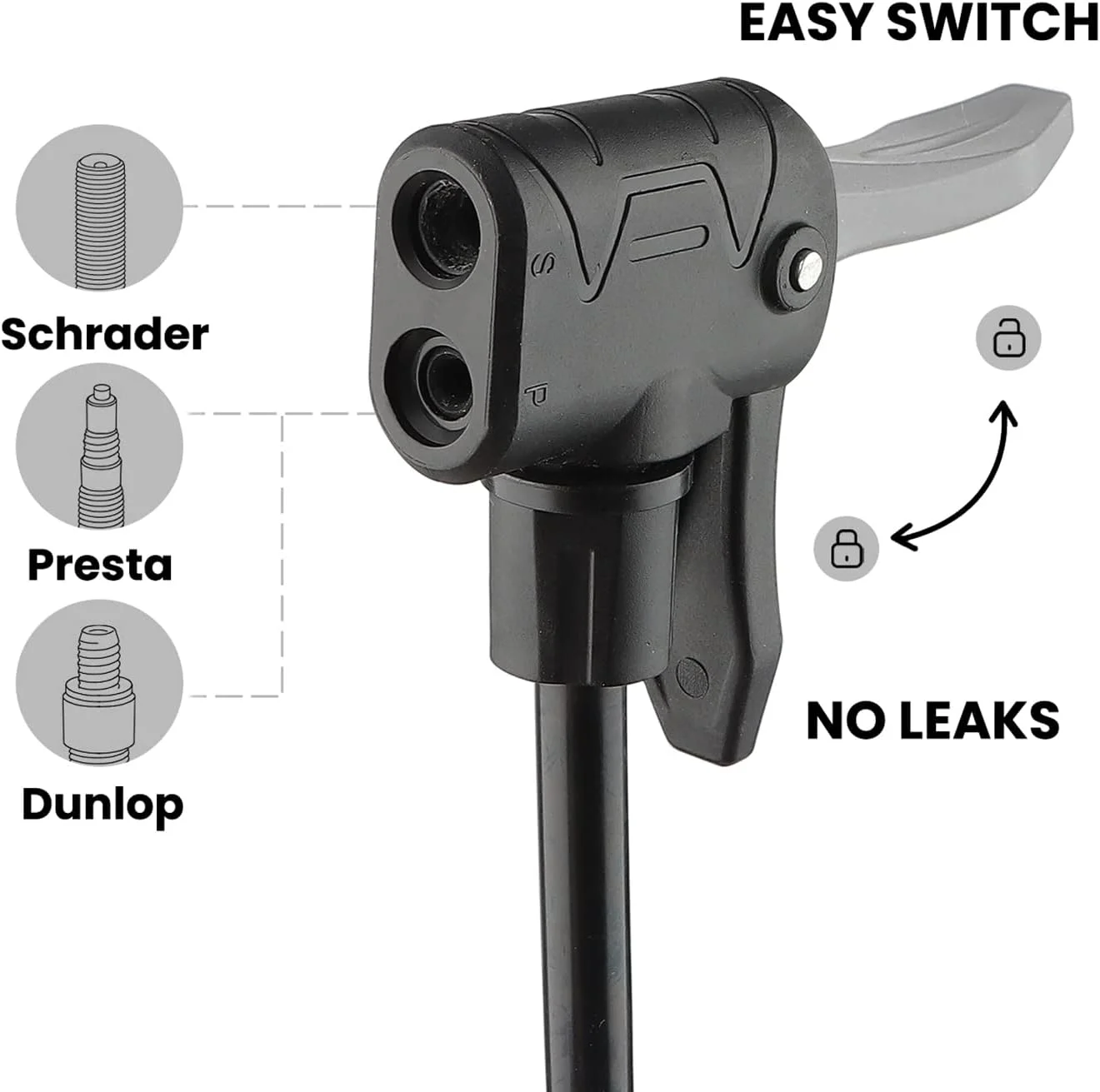 تلمبه دوچرخه هایکلین، تلمبه زمینی دوچرخه، با والف های پرستا و شرادر برای لاستیک دوچرخه، توپ، بالشتک هوا - مشکی