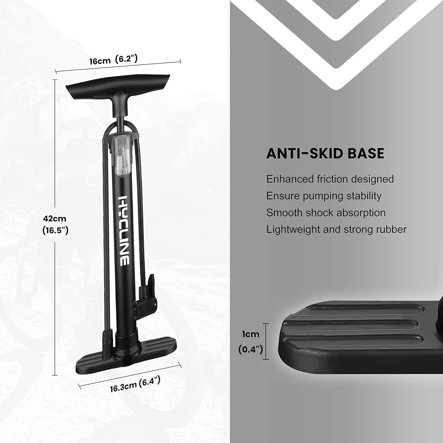 تلمبه دوچرخه هایکلین، تلمبه زمینی دوچرخه، با والف های پرستا و شرادر برای لاستیک دوچرخه، توپ، بالشتک هوا - مشکی