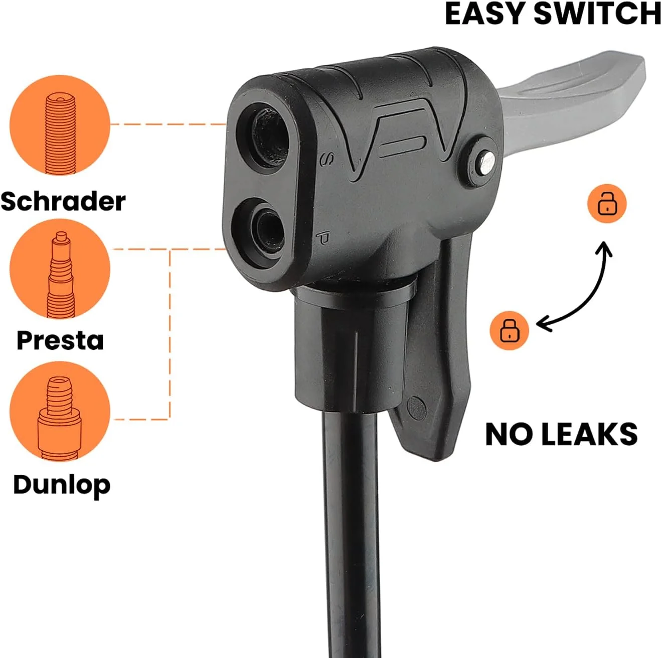 تلمبه دوچرخه هایکلین، تلمبه زمینی دوچرخه، با والف های پرستا و شرادر برای لاستیک دوچرخه، توپ، بالشتک هوا - نارنجی