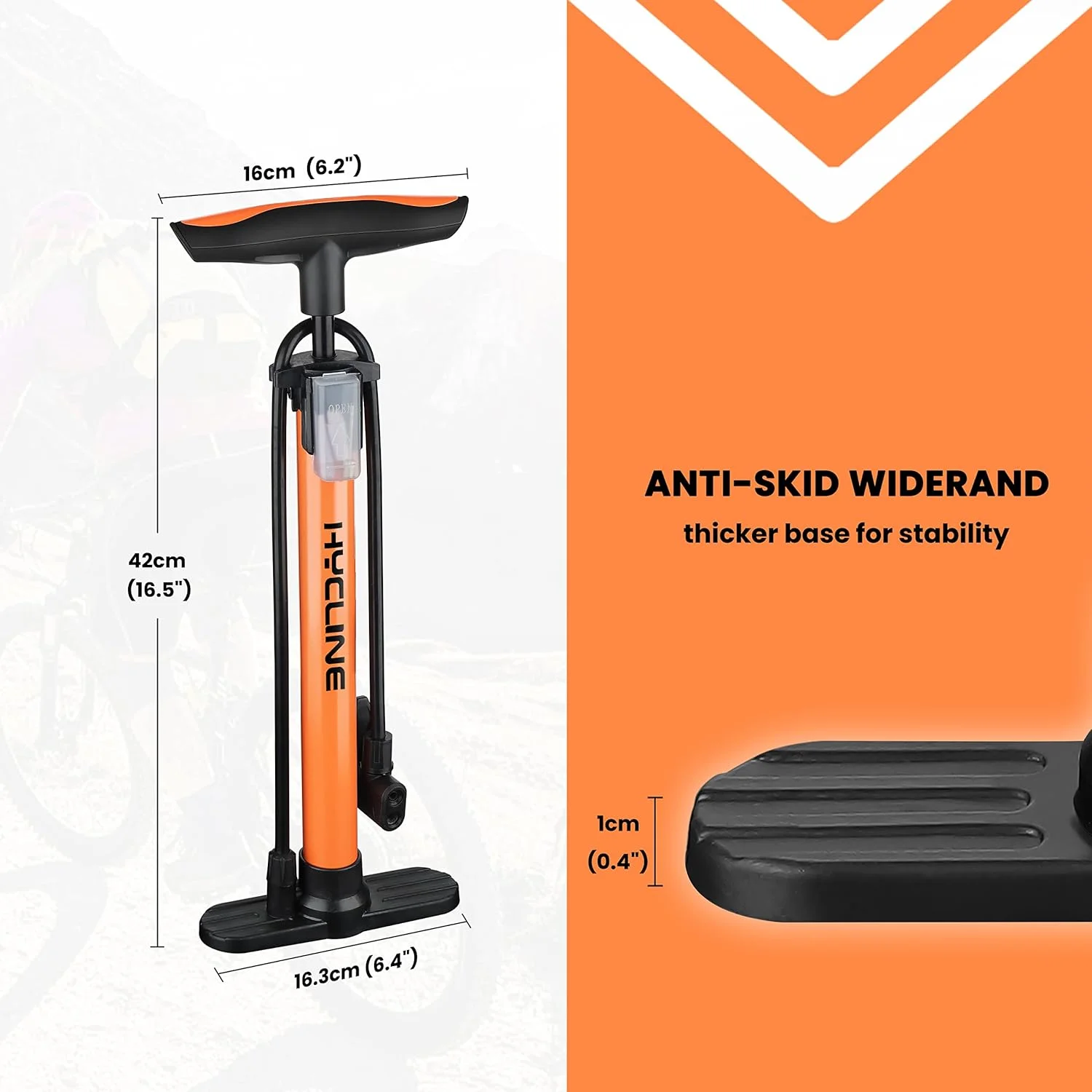 تلمبه دوچرخه هایکلین، تلمبه زمینی دوچرخه، با والف های پرستا و شرادر برای لاستیک دوچرخه، توپ، بالشتک هوا - نارنجی