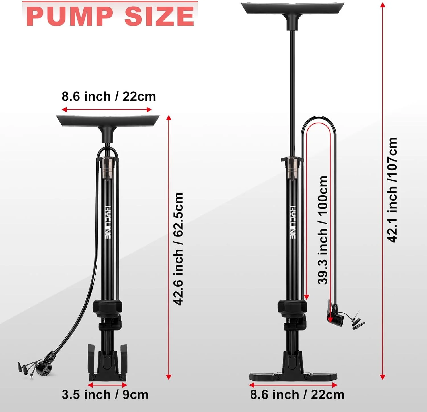 تلمبه زمینی دوچرخه هایکلین با درجه فشار - تلمبه های دوچرخه با فشار بالا 160 PSI - تلمبه هوای بادوام مناسب برای دریچه های پرستا و شرادر - دمنده برای لاستیک جاده، MTB، توپ، بادکنک، وسایل بادی