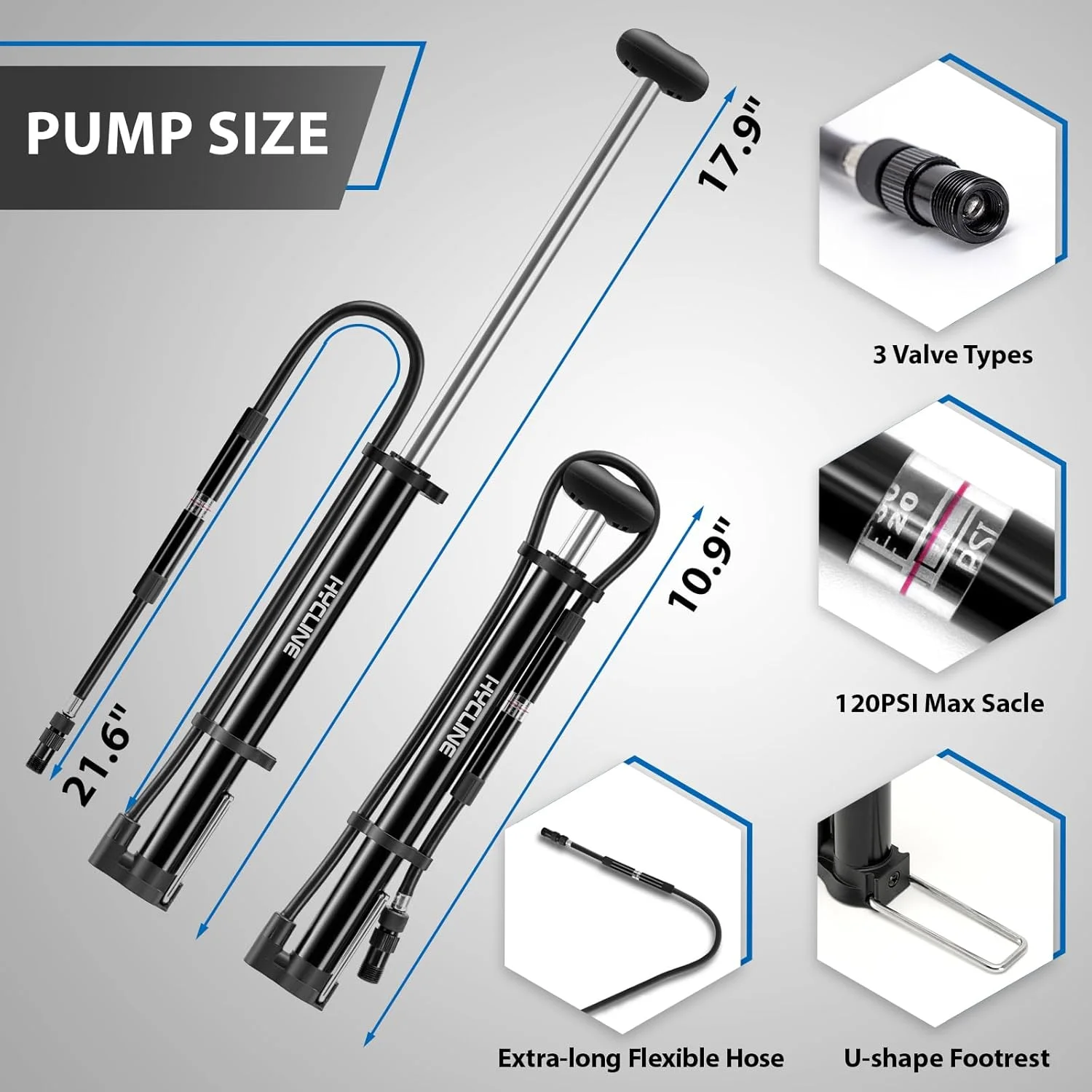 پمپ باد کوچک دوچرخه هایکلین با درجه: 140 PSI پمپ قابل حمل برای لاستیک های جاده ای BMX MTB - پمپ آلیاژ آلومینیوم برای والف های پرستا شرادر دانلوپ