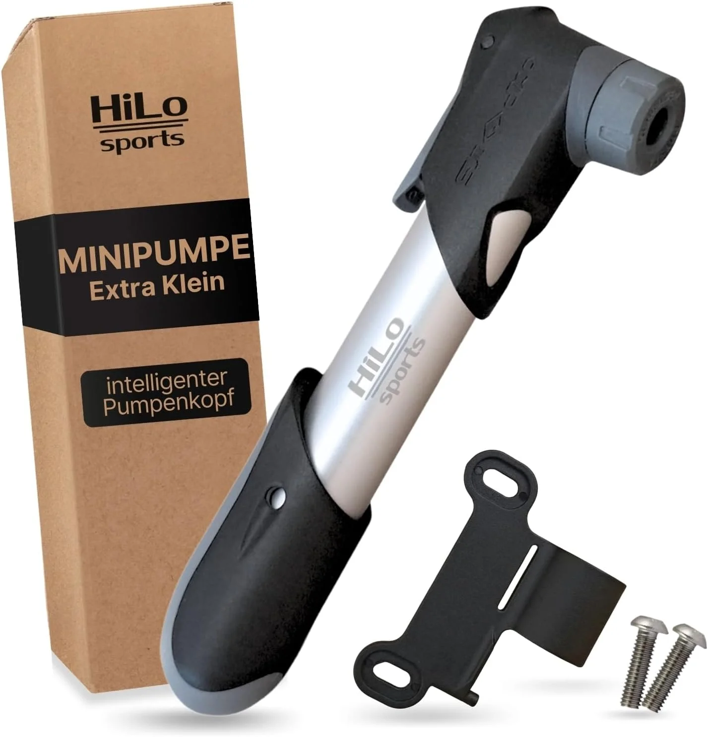 تلمبه مینی دوچرخه HiLo sports برای همه دریچه‌ها [سر تلمبه هوشمند] - تغییر خودکار دریچه - تلمبه هوای مینی 6 بار - تلمبه کوچک دوچرخه با براکت و پیچ‌های قاب