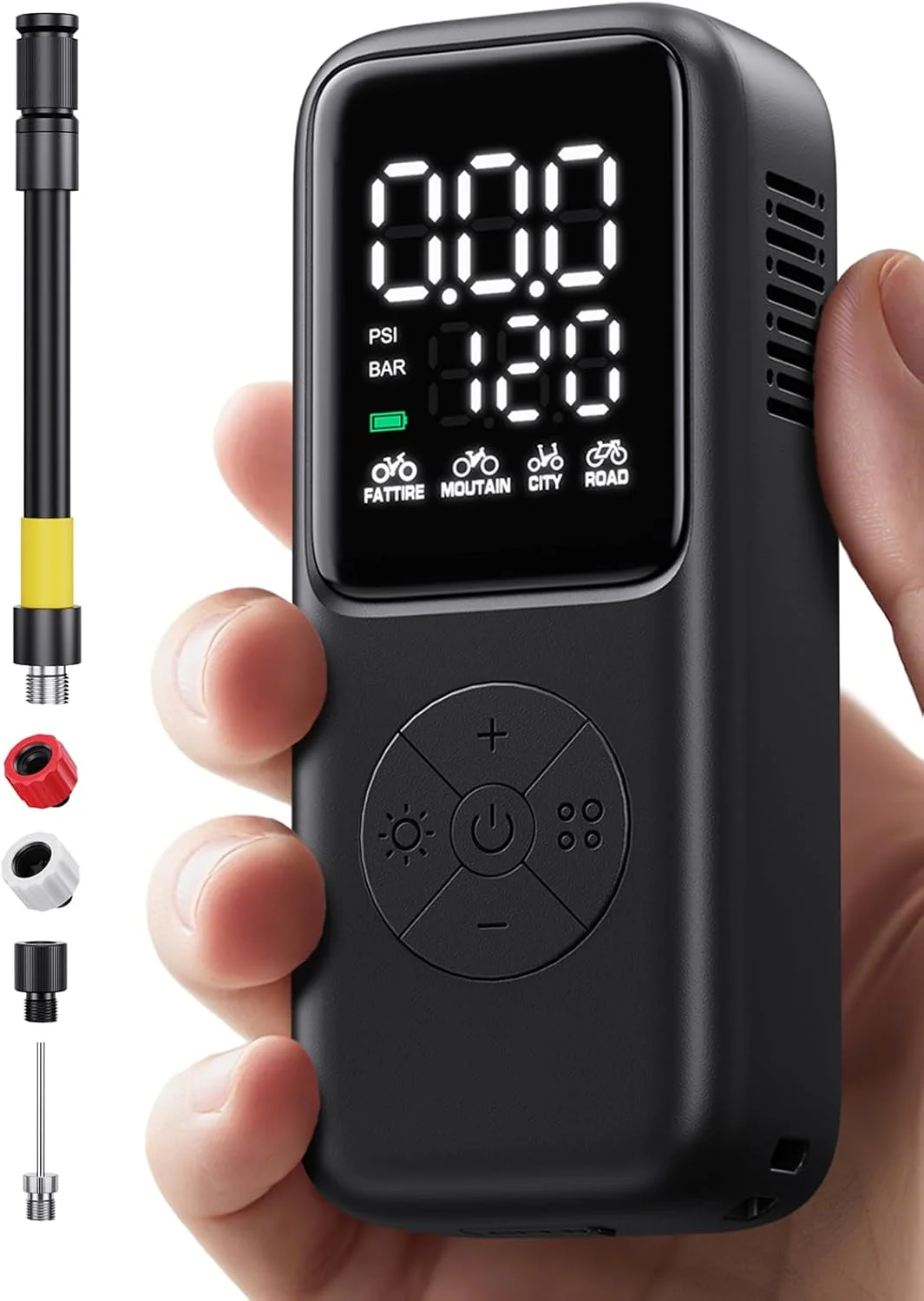 پمپ باد برقی کوچک دوچرخه، پمپ دوچرخه قابل حمل 120 PSI با گیج و توقف خودکار، پمپ باد دوچرخه با پرستا و شرادر، والف پمپ تایر دوچرخه برای دوچرخه جاده، دوچرخه کوهستان، دوچرخه برقی، توپ ورزشی