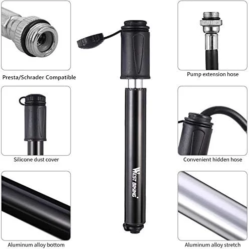 تلمبه مینی دوچرخه قابل حمل 80 PSI مناسب برای والف های پرستا و شرادر، سبک و اندازه جیبی