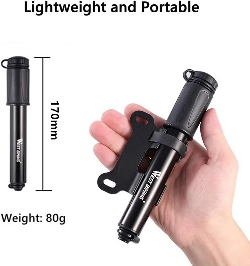 تلمبه مینی دوچرخه قابل حمل 80 PSI مناسب برای والف های پرستا و شرادر، سبک و اندازه جیبی