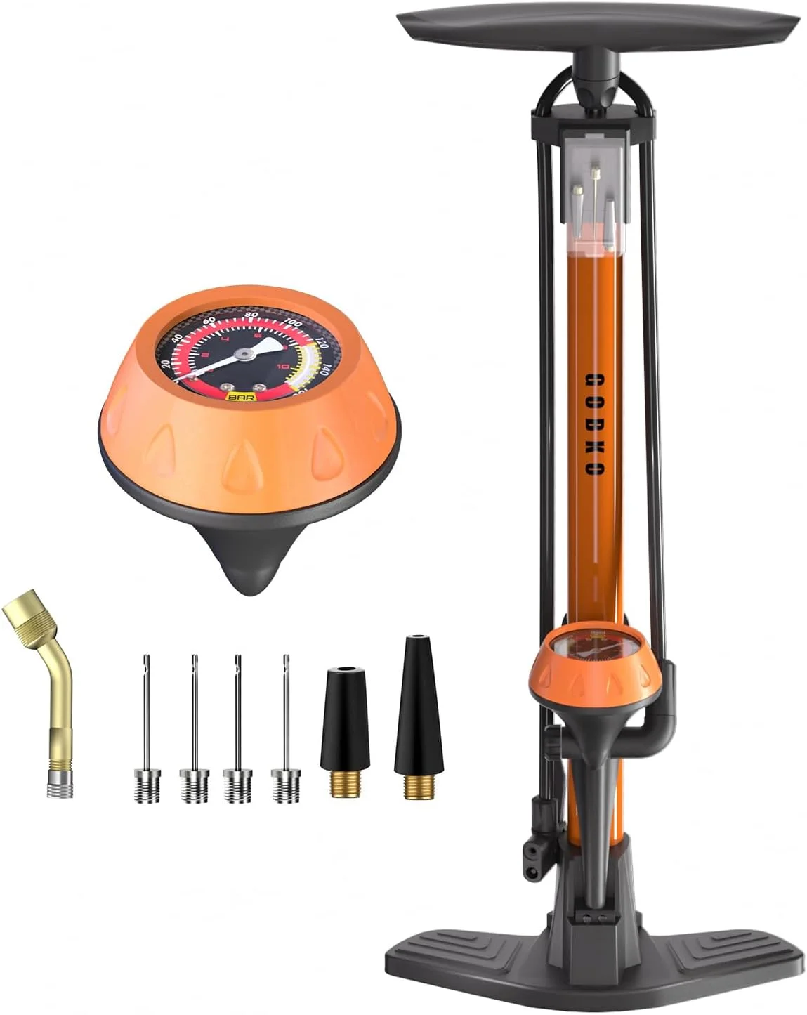 تلمبه ایستاده دوچرخه GOBKO با درجه، تلمبه دوچرخه با سری پرستا و شرادر، تلمبه هوای چند منظوره برای دوچرخه کورسی، دوچرخه کوهستان، توپ های ورزشی، فشار بالا 160Psi و 11Bar