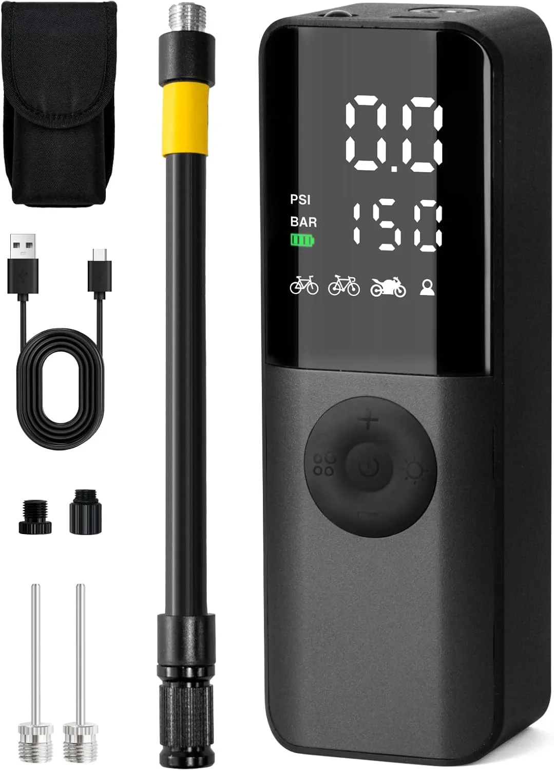 پمپ باد برقی تایر دوچرخه: تایر پرکن قابل حمل 150Psi با گیج فشار دیجیتال برای دوچرخه جاده، دوچرخه کوهستان، دوچرخه برقی، موتورسیکلت با لوازم جانبی والف Presta، Schrader، Dunlop پمپ باد برقی تایر دوچرخه: تایر پرکن قابل حمل 150Psi با گیج فشار دیجیتال برای دوچرخه جاده، دوچرخه کوهستان، دوچرخه برقی، موتورسیکلت با لوازم جانبی والف Presta، Schrader، Dunlop