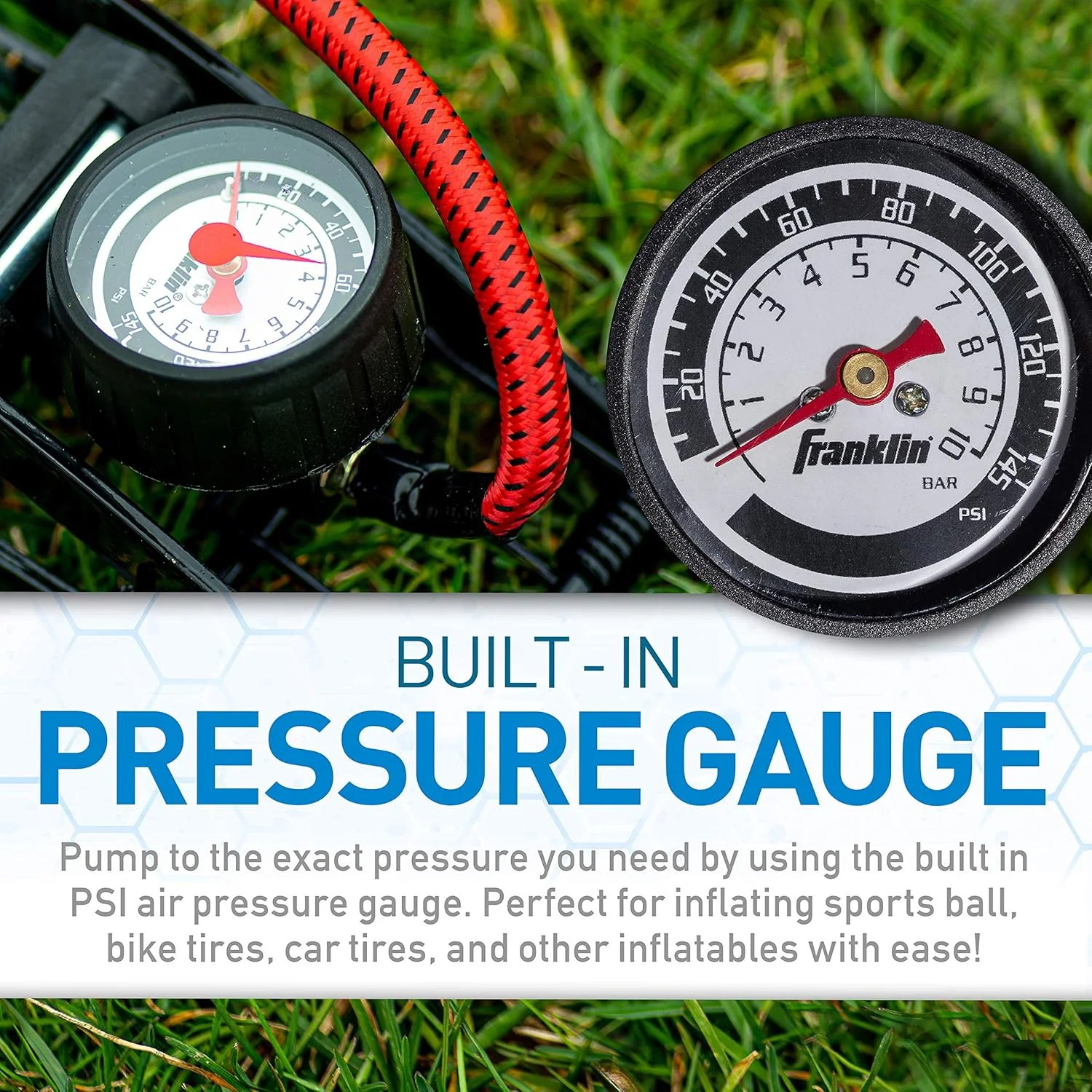 پمپ باد پدالی ورزشی فرانکلین مشکی/قرمز، سایز واحد، مناسب برای توپ های ورزشی، دوچرخه، وسایل بادی و غیره - پمپ باد پدالی فشار قوی - پمپ فشرده و مقاوم، 35509