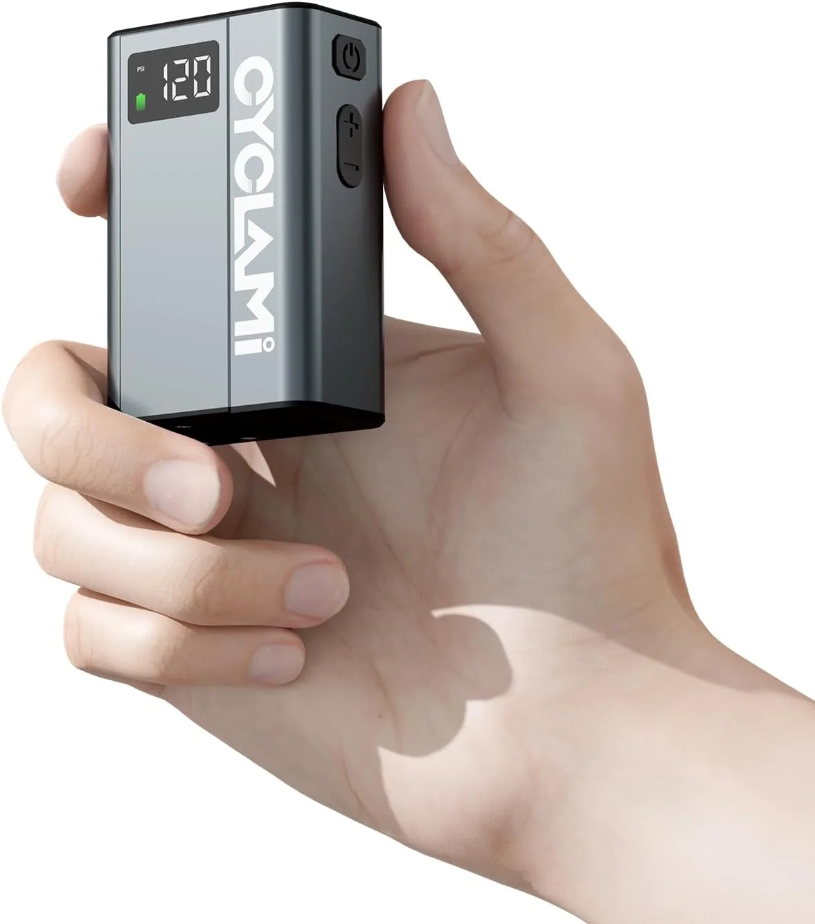 تلمبه باد کوچک دوچرخه با درجه فشار سنج، تلمبه بادی برقی CYCLAMI مدل E1 با حداکثر فشار ۱۲۰PSI تلمبه باد کوچک دوچرخه با درجه فشار سنج، تلمبه بادی برقی CYCLAMI مدل E1 با حداکثر فشار ۱۲۰PSI