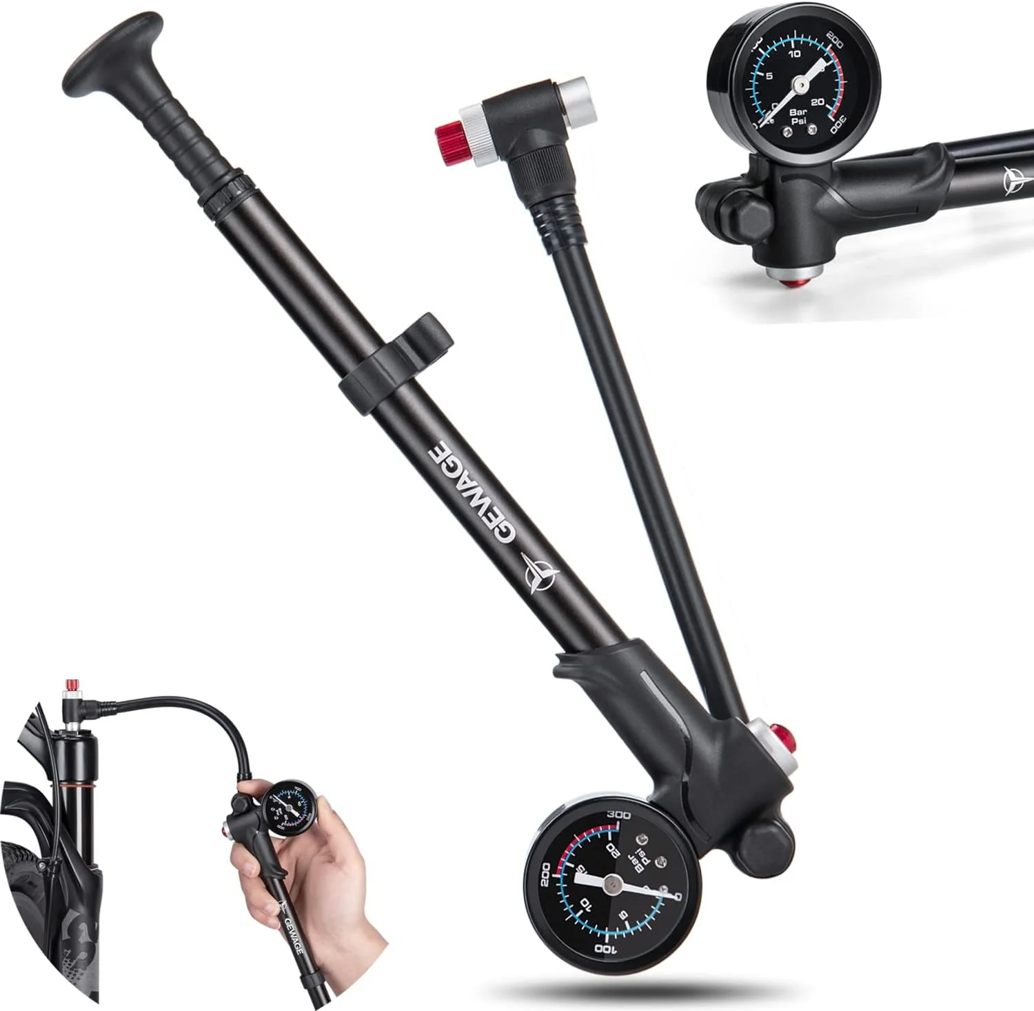 پمپ کمک فنر فشار قوی GEWAGE (حداکثر 300 PSI)، پمپ دو منظوره دوچرخه برای دوشاخ و تایر، مناسب برای MTB، دوشاخ دوچرخه کورسی و سیستم تعلیق عقب، پمپ مینی قابل حمل با دکمه تخلیه هوا پمپ کمک فنر فشار قوی GEWAGE (حداکثر 300 PSI)، پمپ دو منظوره دوچرخه برای دوشاخ و تایر، مناسب برای MTB، دوشاخ دوچرخه کورسی و سیستم تعلیق عقب، پمپ مینی قابل حمل با دکمه تخلیه هوا