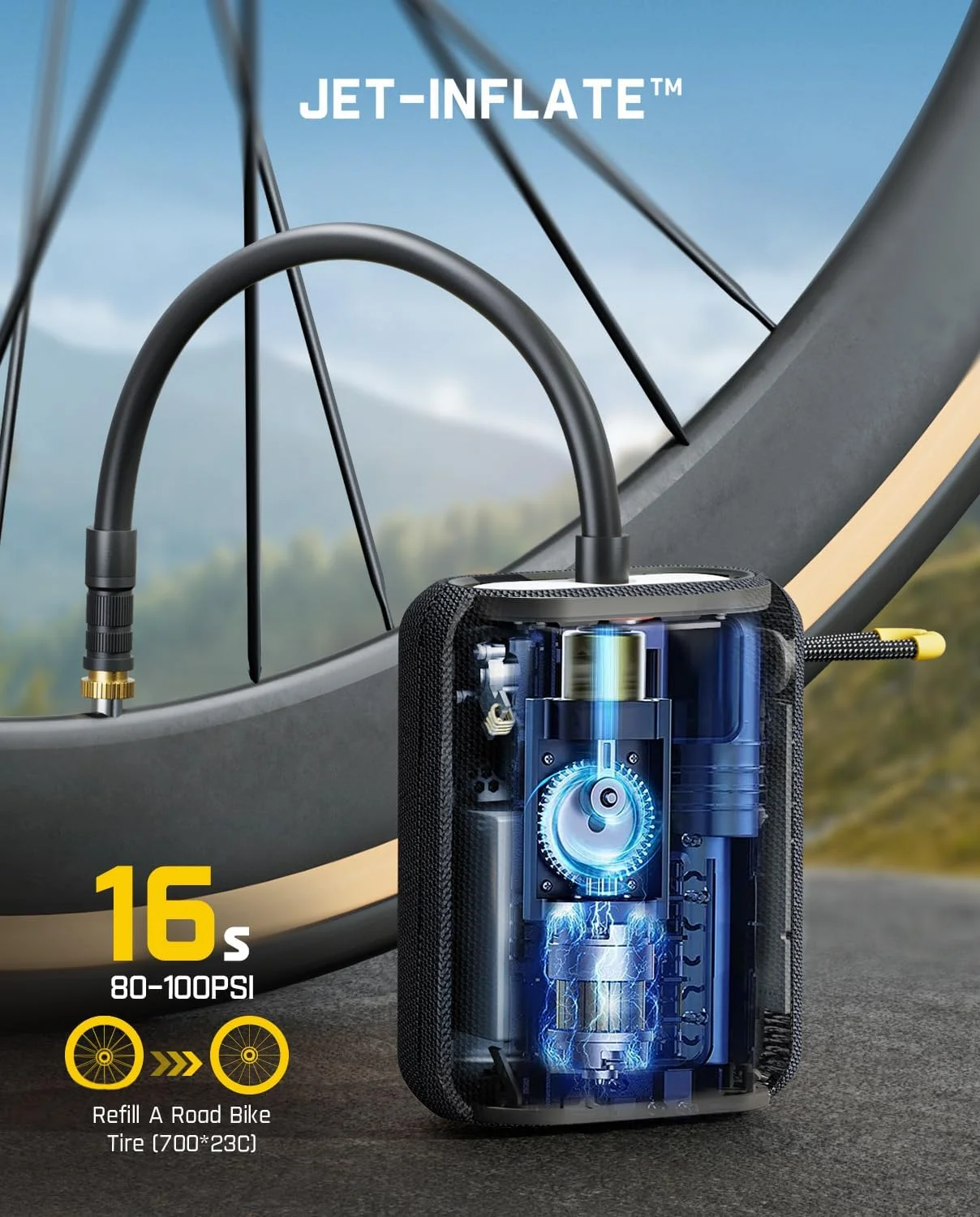 پمپ باد دوچرخه Fanttik X8 Ace با فشار 150PSI، تلمبه باد سریع و قابل حمل، پمپ باد برقی شارژی بی سیم، توقف خودکار، با والف های پرستا و شرادر برای دوچرخه های چاق، کوهستانی، شهری و جاده ای