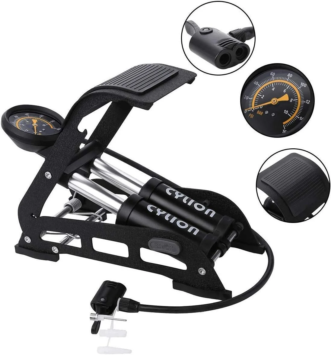 پمپ باد پایی دو سیلندر، پدال فشار قوی با گیج دقیق، پمپ هوای پایی قابل حمل برای توپ، دوچرخه، اسکوتر، موتورسیکلت، پمپ کردن ماشین، توپ های اسباب بازی بادی پمپ باد پایی دو سیلندر، پدال فشار قوی با گیج دقیق، پمپ هوای پایی قابل حمل برای توپ، دوچرخه، اسکوتر، موتورسیکلت، پمپ کردن ماشین، توپ های اسباب بازی بادی