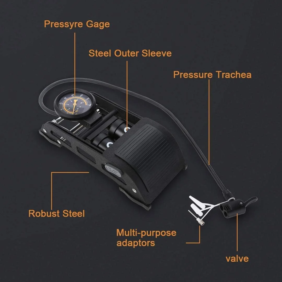 پمپ باد پایی دو سیلندر، پدال فشار قوی با گیج دقیق، پمپ هوای پایی قابل حمل برای توپ، دوچرخه، اسکوتر، موتورسیکلت، پمپ کردن ماشین، توپ های اسباب بازی بادی پمپ باد پایی دو سیلندر، پدال فشار قوی با گیج دقیق، پمپ هوای پایی قابل حمل برای توپ، دوچرخه، اسکوتر، موتورسیکلت، پمپ کردن ماشین، توپ های اسباب بازی بادی