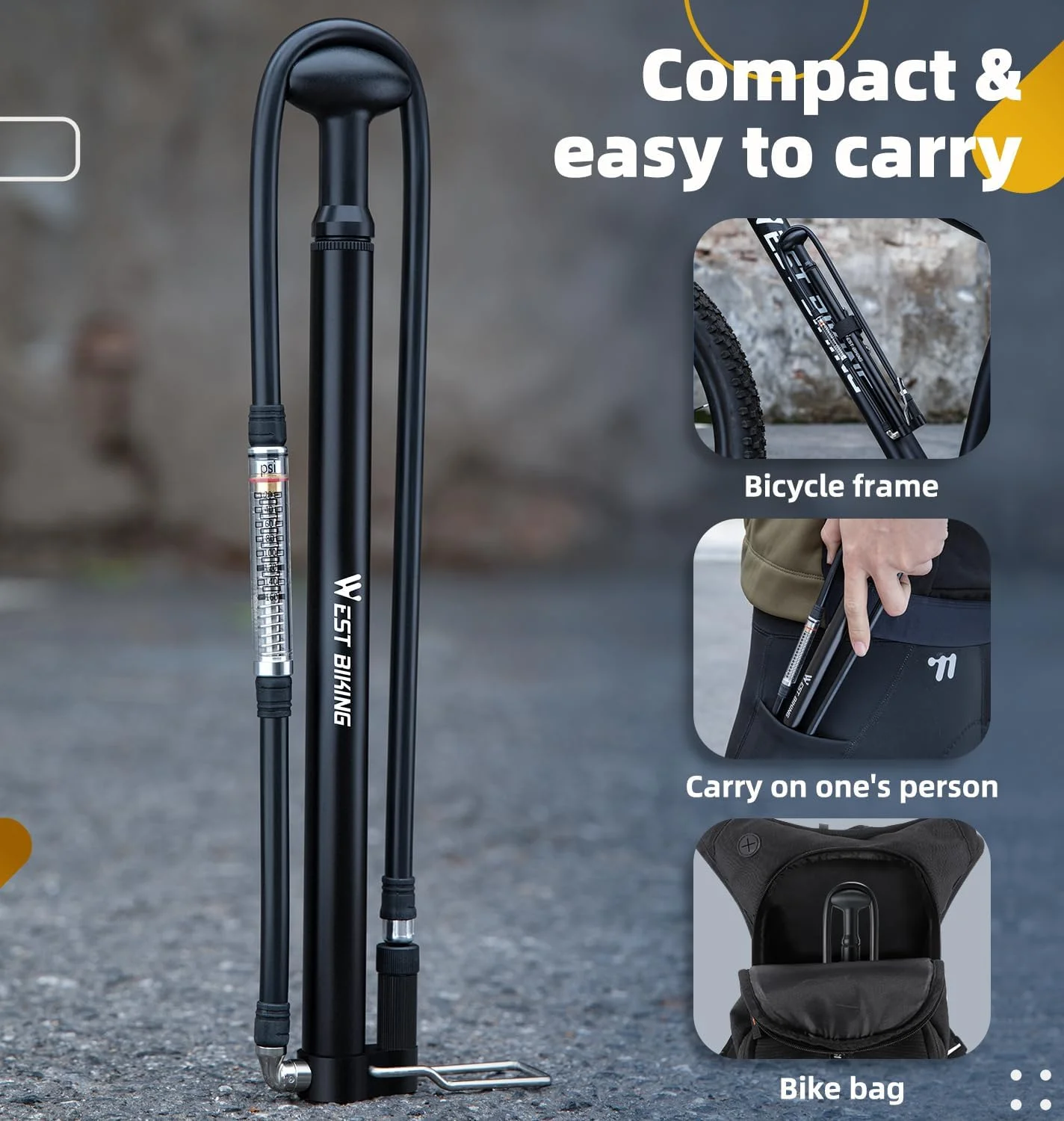 تلمبه مینی دوچرخه، تلمبه قابل حمل دوچرخه آلیاژ آلومینیوم 160PSI مناسب برای والف های پرستا و شرادر، تلمبه سبک وزن باد دوچرخه برای دوچرخه های جاده، کوهستان و توپ