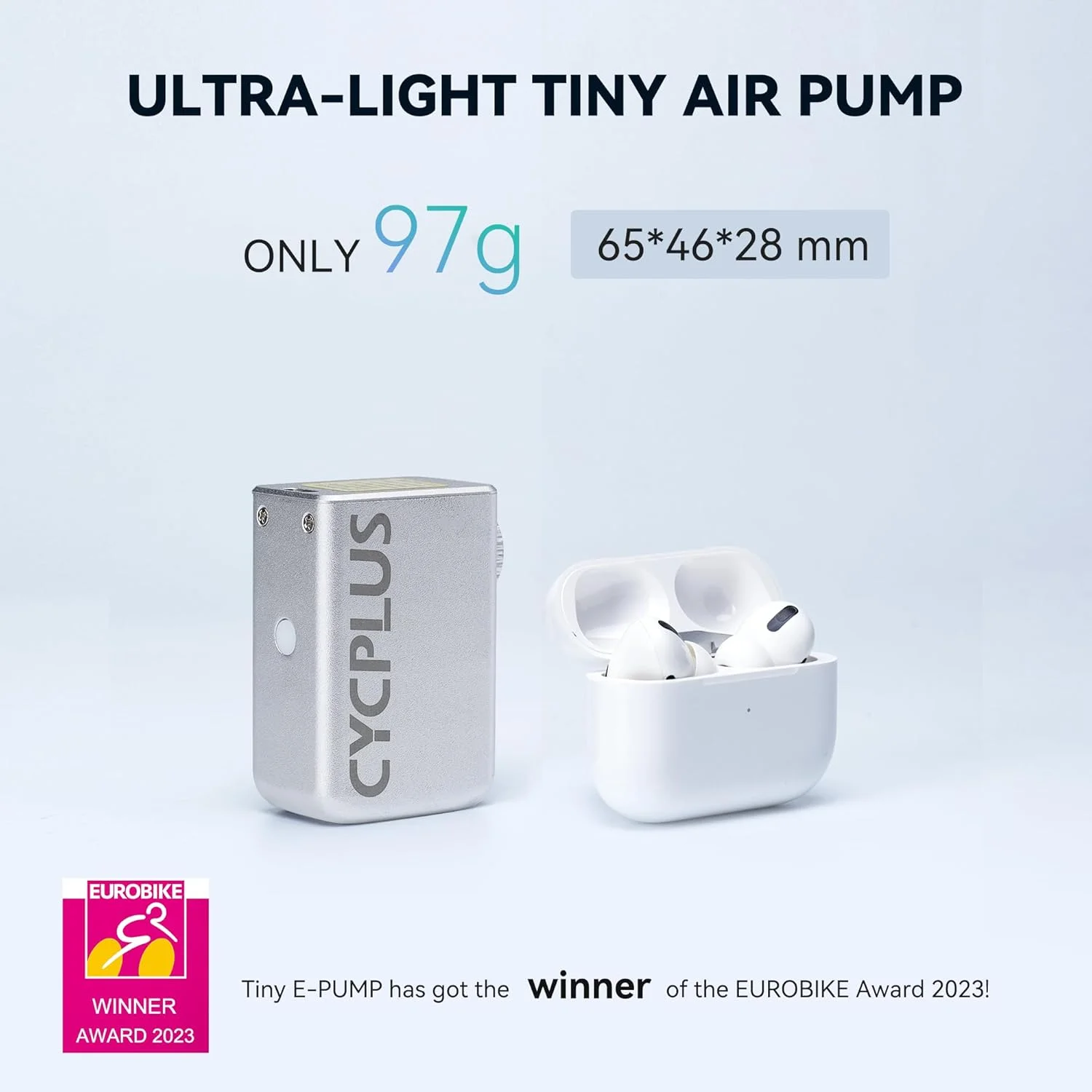 پمپ دوچرخه برقی فوق‌العاده کوچک CYCPLUS، قابل حمل، 100PSI، باتری قابل شارژ Type-C، بدون نمایشگر فشار (نقره‌ای)