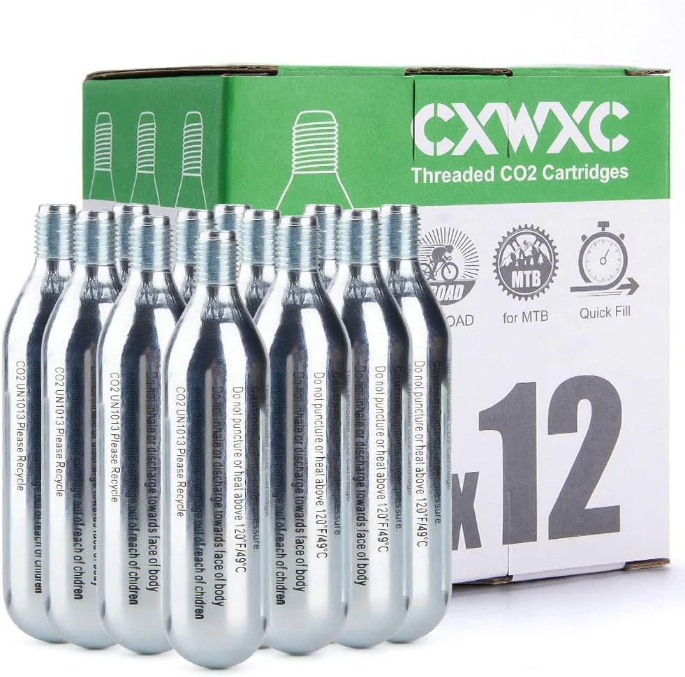 کپسول های CO2 رزوه ای 16 گرمی / 25 گرمی CXWXC یا تلمبه CO2 برای لاستیک دوچرخه - کپسول برای تلمبه CO2 با اتصال رزوه ای، پمپ CO2 برای دوچرخه های جاده ای و کوهستانی